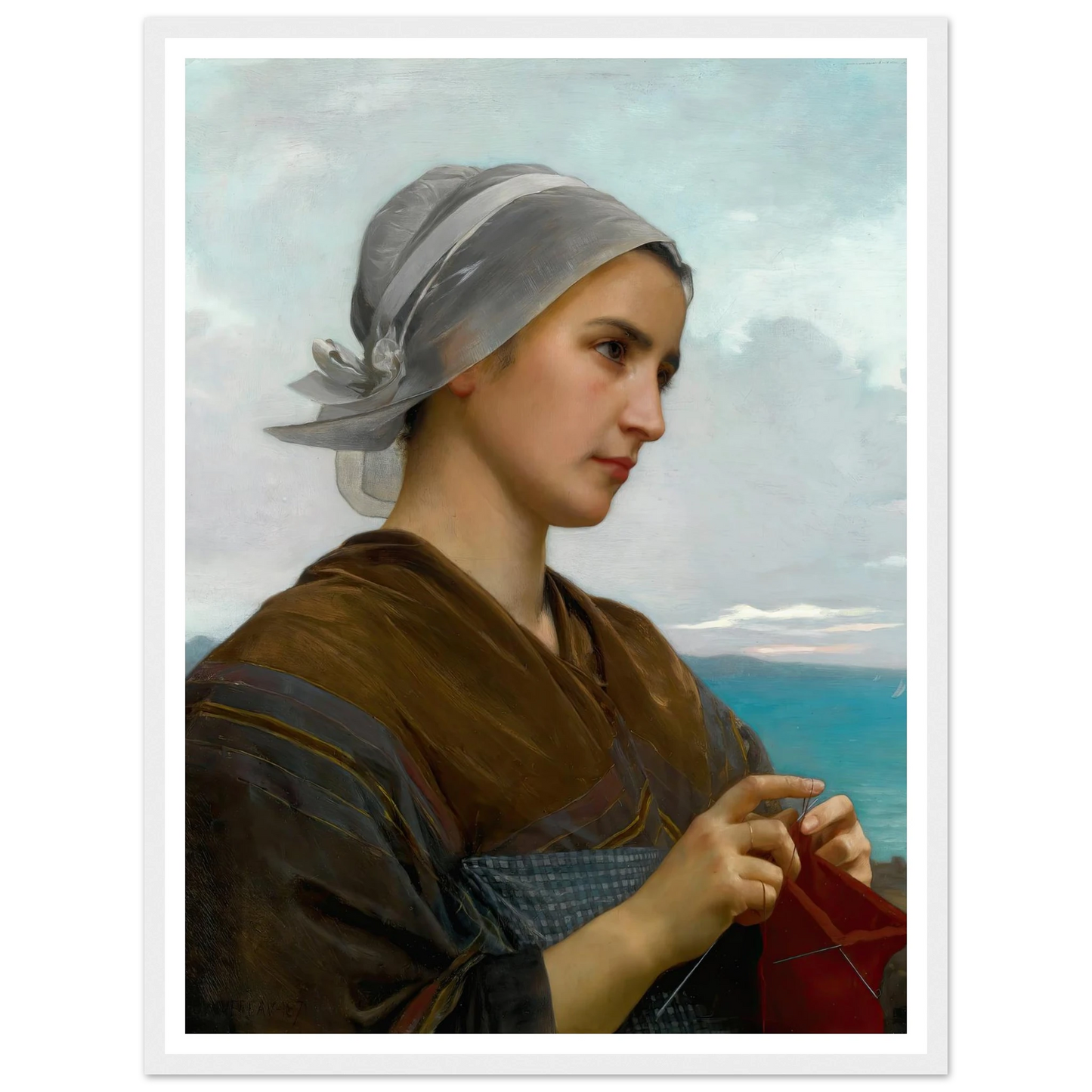 Tricoteuse Bretonne (1871) Art Print | William Bouguereau - Framed Poster - 30x40 cm / 12x16″ - Black frame