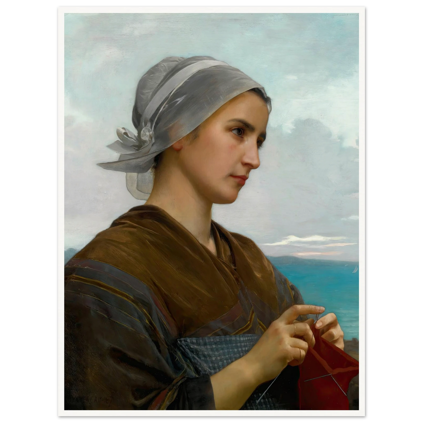 Tricoteuse Bretonne (1871) Art Print | William Bouguereau - Framed Poster - 30x40 cm / 12x16″ - Black frame