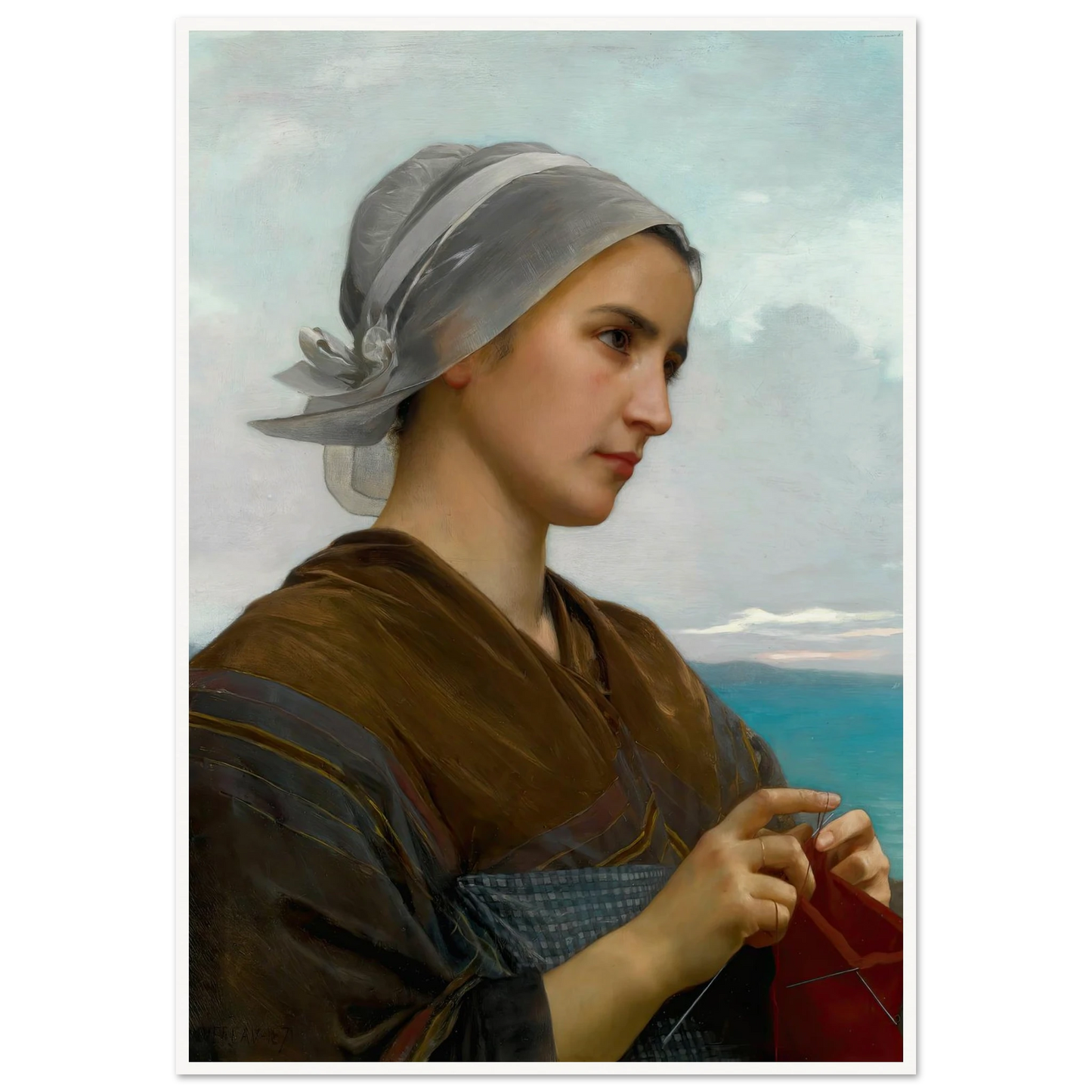 Tricoteuse Bretonne (1871) Art Print | William Bouguereau - Framed Poster - 30x40 cm / 12x16″ - Black frame