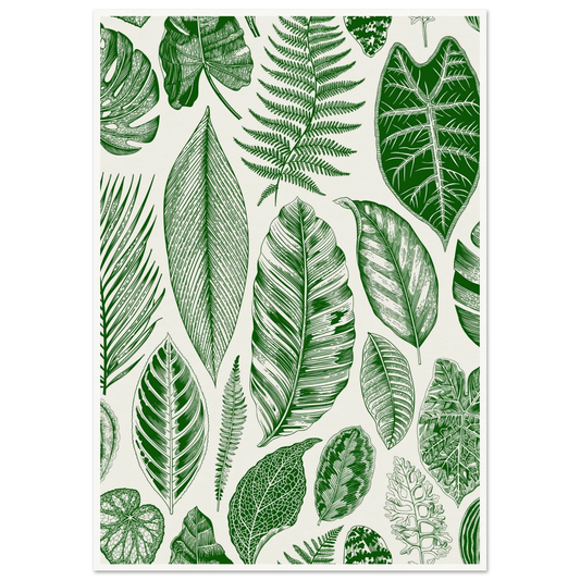 Tropical Leaf Engraving Art Print | William Morris Inspired - Framed Poster - 30x30 cm / 12x12″ - Black frame