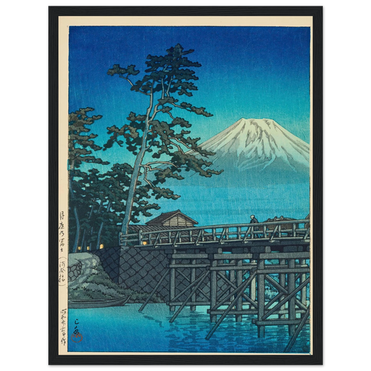 Tsukiyo no Fuji, Kawaibashi (Mt. Fuji in moonlight, Kawai Bridge) (1947) Art Print | Kawase Hasui - Framed Poster - 30x40 cm / 12x16″ - Black frame