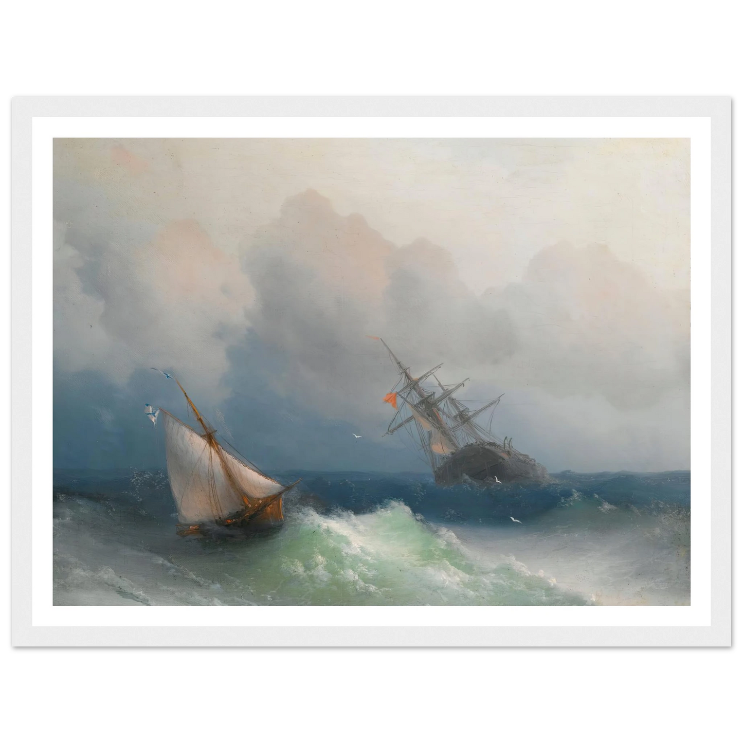 Two Ships At Sea (1863) Art Print | Ivan Konstantinovich Aivazovsky - Framed Poster - 30x40 cm / 12x16″ - Black frame