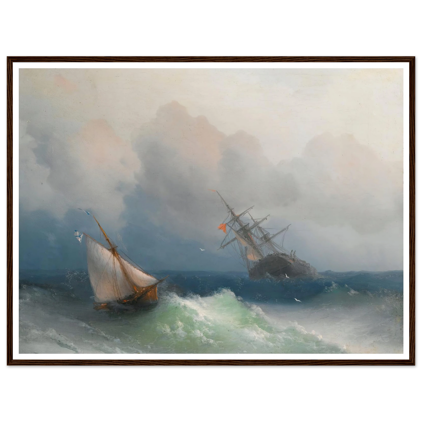 Two Ships At Sea (1863) Art Print | Ivan Konstantinovich Aivazovsky - Framed Poster - 30x40 cm / 12x16″ - Black frame