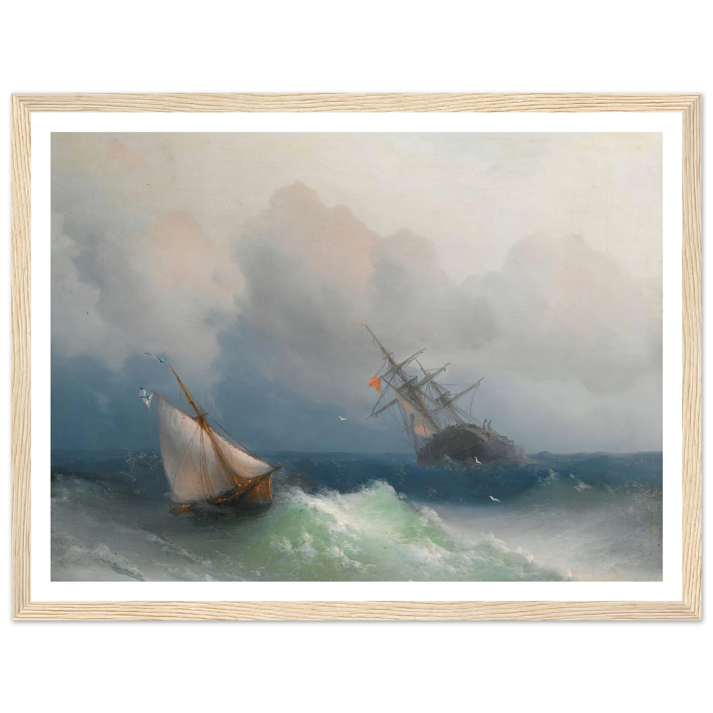 Two Ships At Sea (1863) Art Print | Ivan Konstantinovich Aivazovsky - Framed Poster - 30x40 cm / 12x16″ - Black frame
