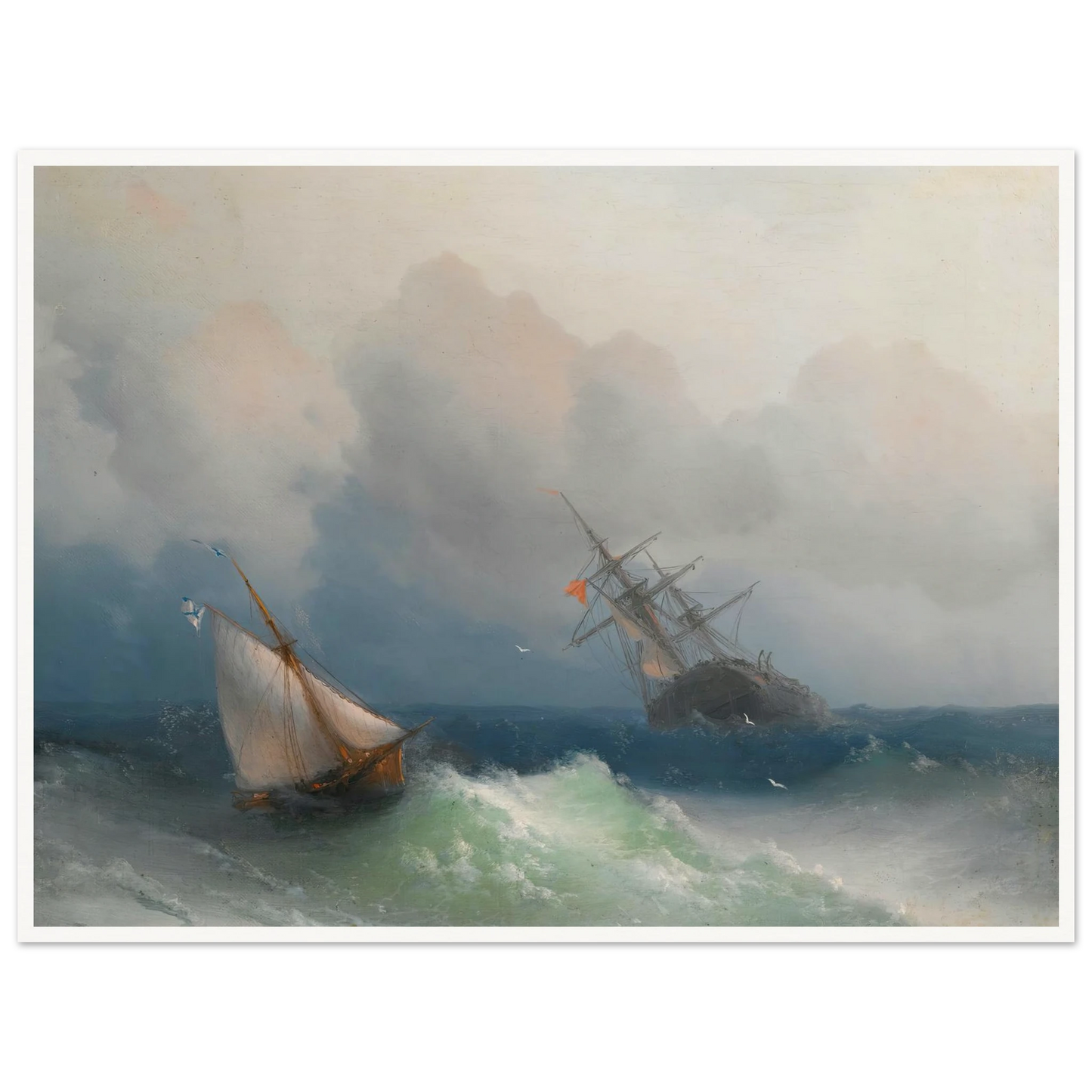 Two Ships At Sea (1863) Art Print | Ivan Konstantinovich Aivazovsky - Framed Poster - 30x40 cm / 12x16″ - Black frame