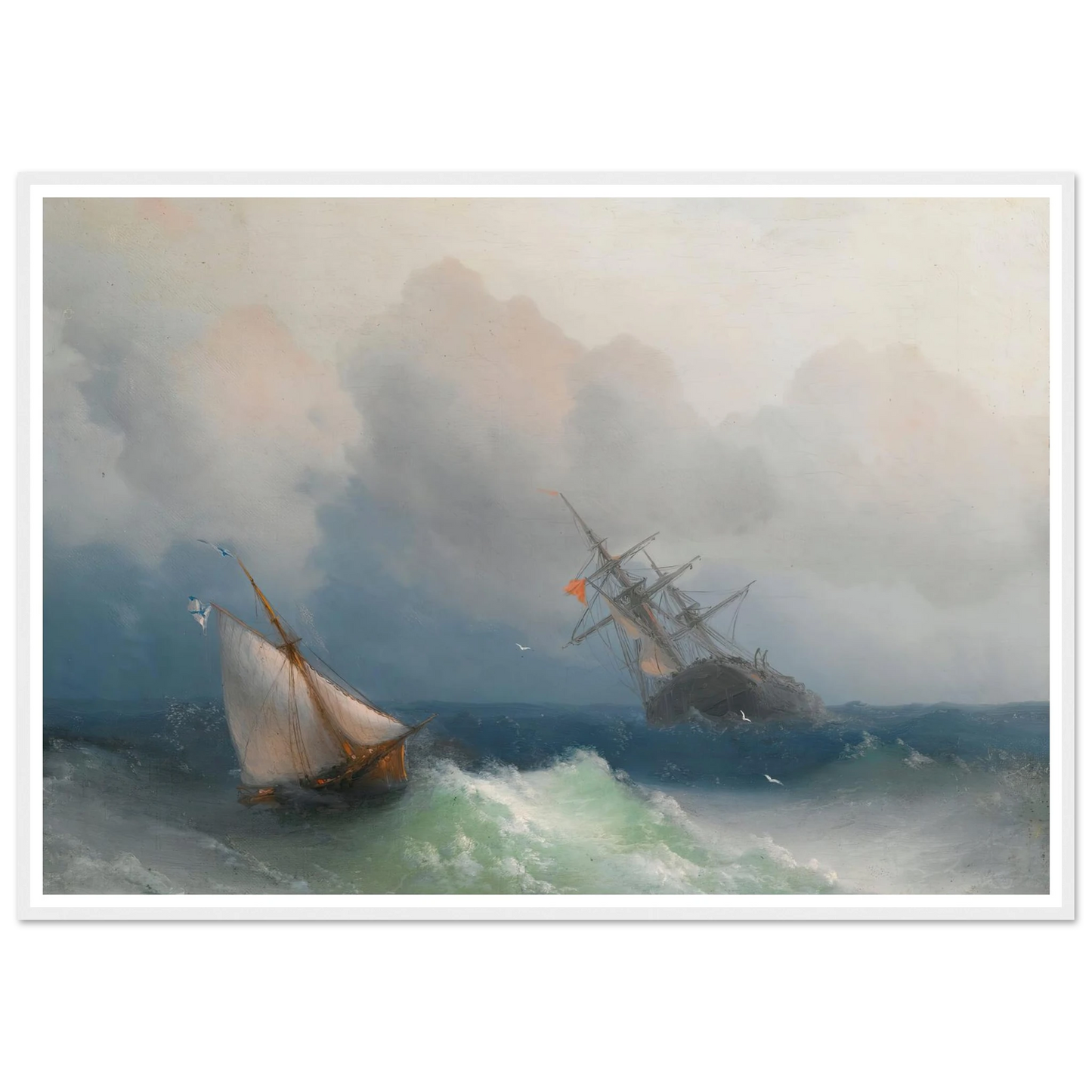 Two Ships At Sea (1863) Art Print | Ivan Konstantinovich Aivazovsky - Framed Poster - 30x40 cm / 12x16″ - Black frame
