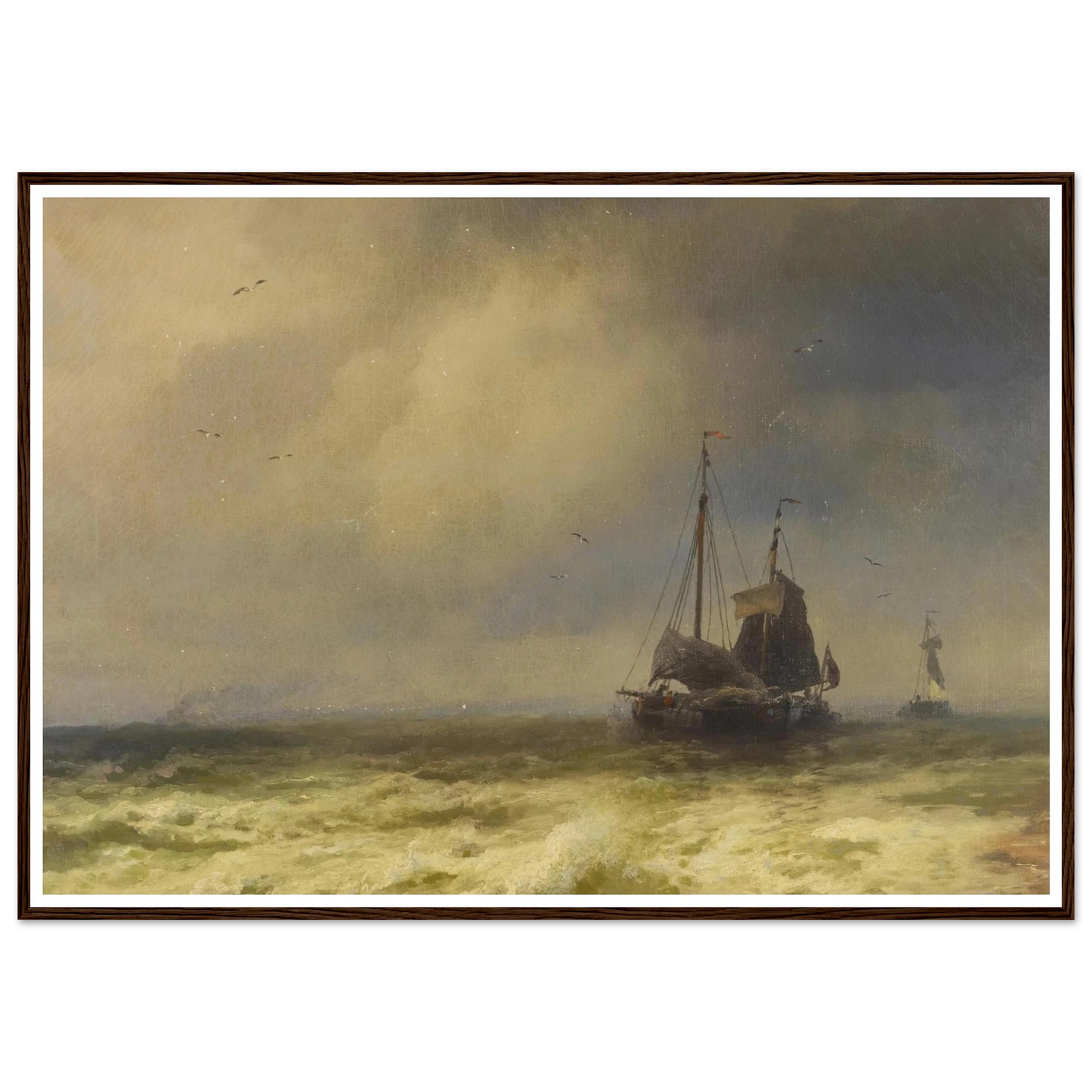 Two Ships By the Shoreline Art Print | Hermann Ottomar Herzog - Framed Poster - 30x40 cm / 12x16″ - Black frame
