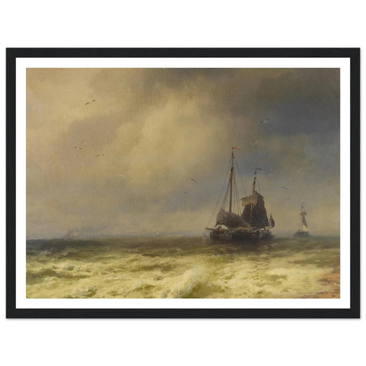 Two Ships By the Shoreline Art Print | Hermann Ottomar Herzog - Framed Poster - 30x40 cm / 12x16″ - Black frame