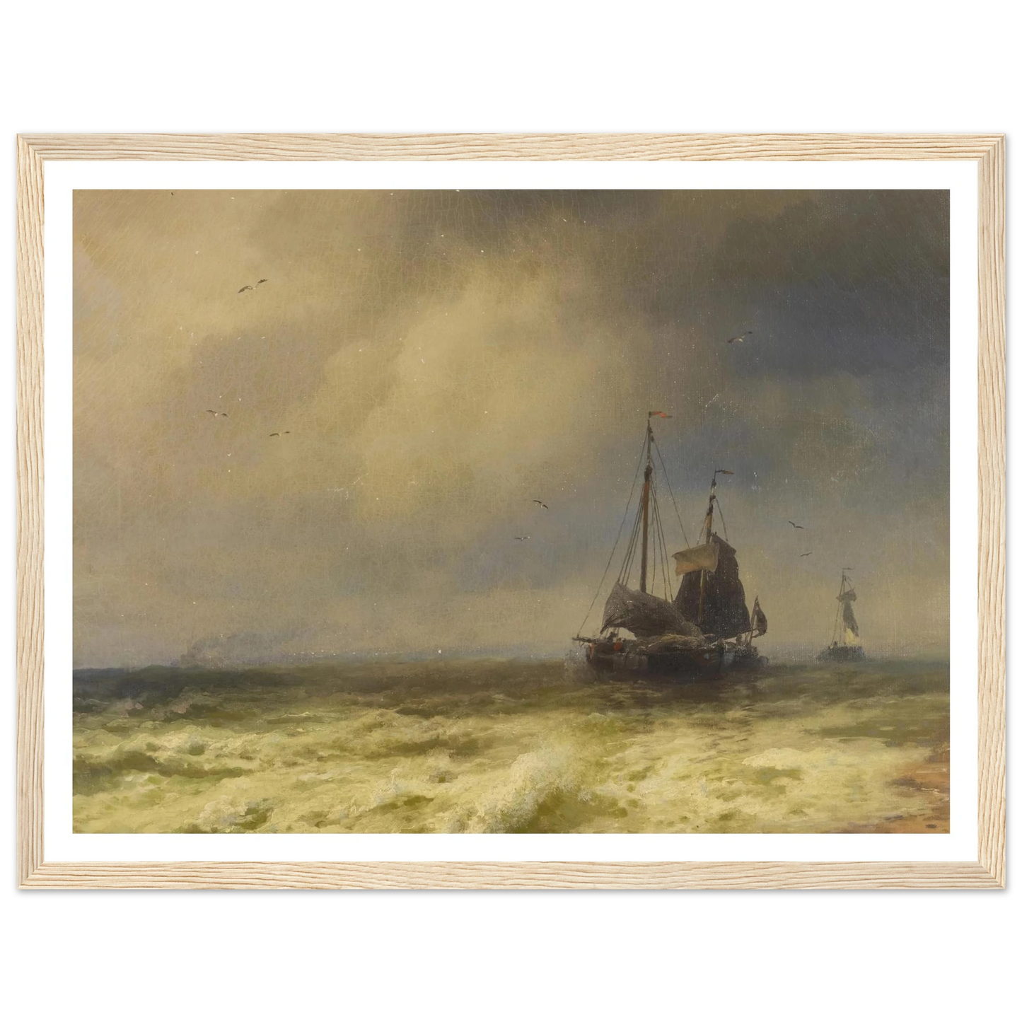 Two Ships By the Shoreline Art Print | Hermann Ottomar Herzog - Framed Poster - 30x40 cm / 12x16″ - Black frame