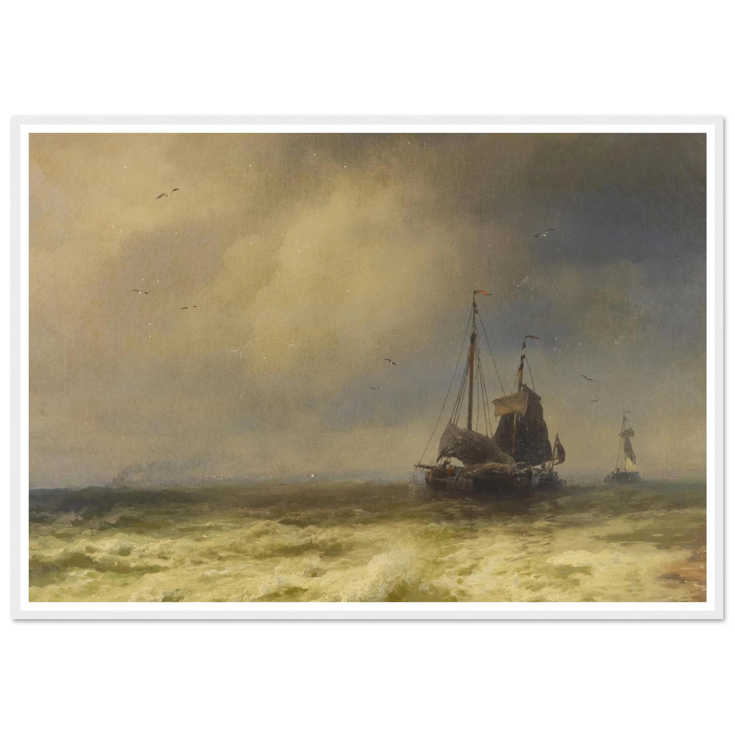 Two Ships By the Shoreline Art Print | Hermann Ottomar Herzog - Framed Poster - 30x40 cm / 12x16″ - Black frame