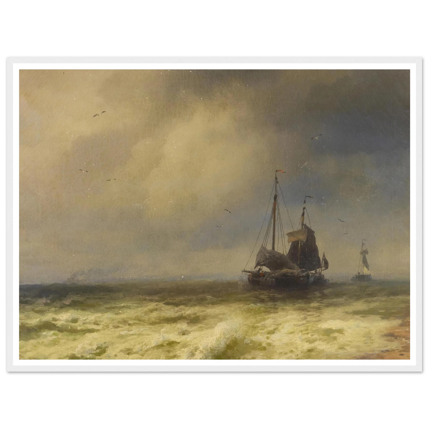 Two Ships By the Shoreline Art Print | Hermann Ottomar Herzog - Framed Poster - 30x40 cm / 12x16″ - Black frame