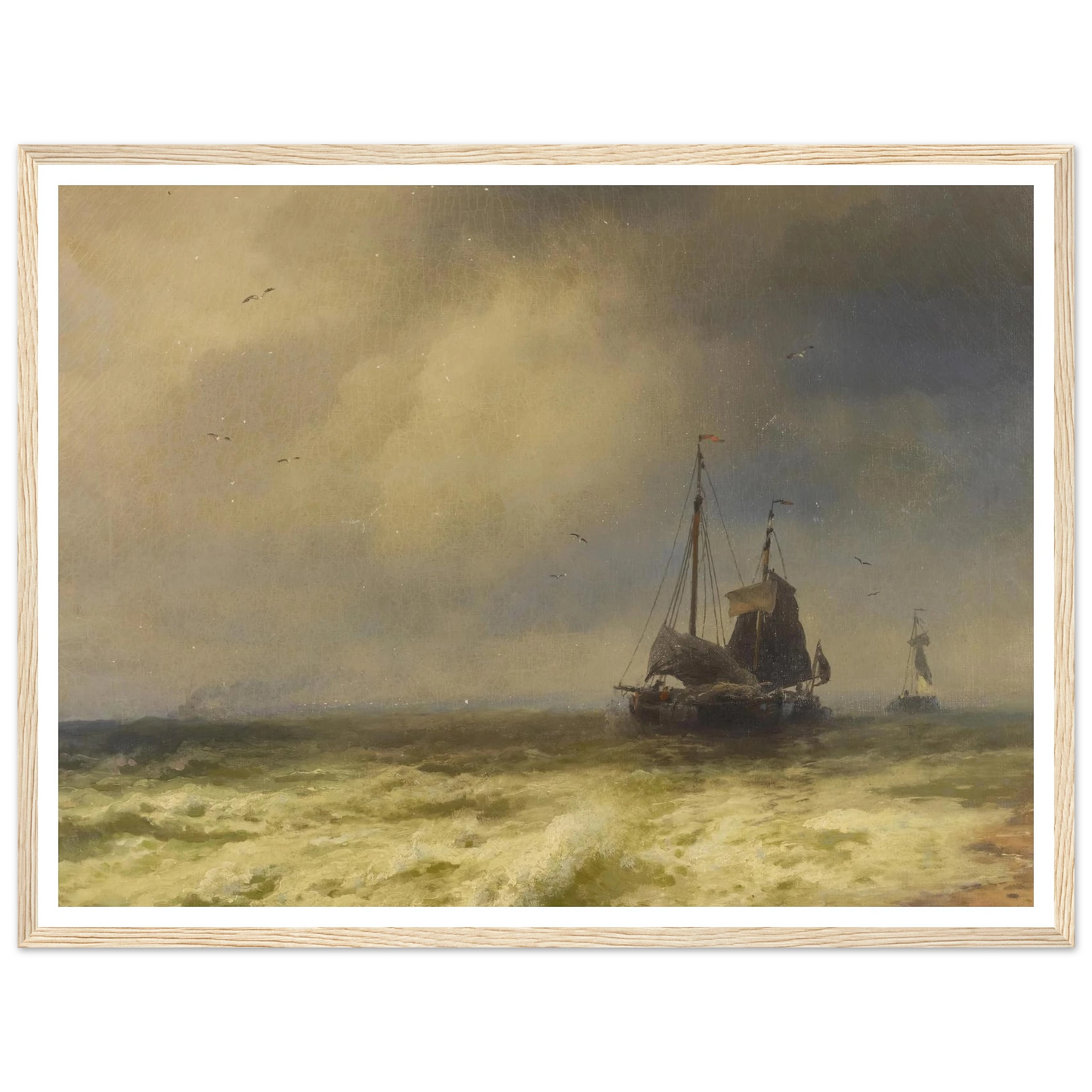 Two Ships By the Shoreline Art Print | Hermann Ottomar Herzog - Framed Poster - 30x40 cm / 12x16″ - Black frame