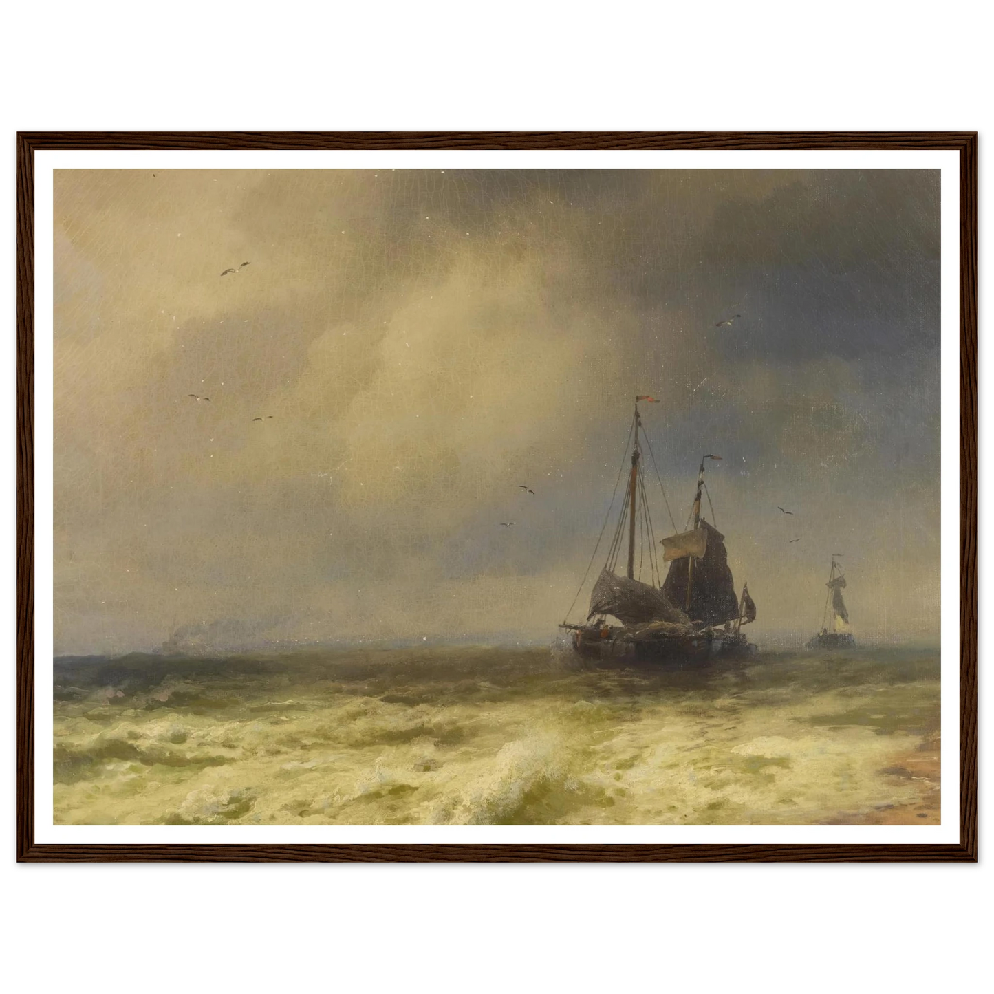 Two Ships By the Shoreline Art Print | Hermann Ottomar Herzog - Framed Poster - 30x40 cm / 12x16″ - Black frame