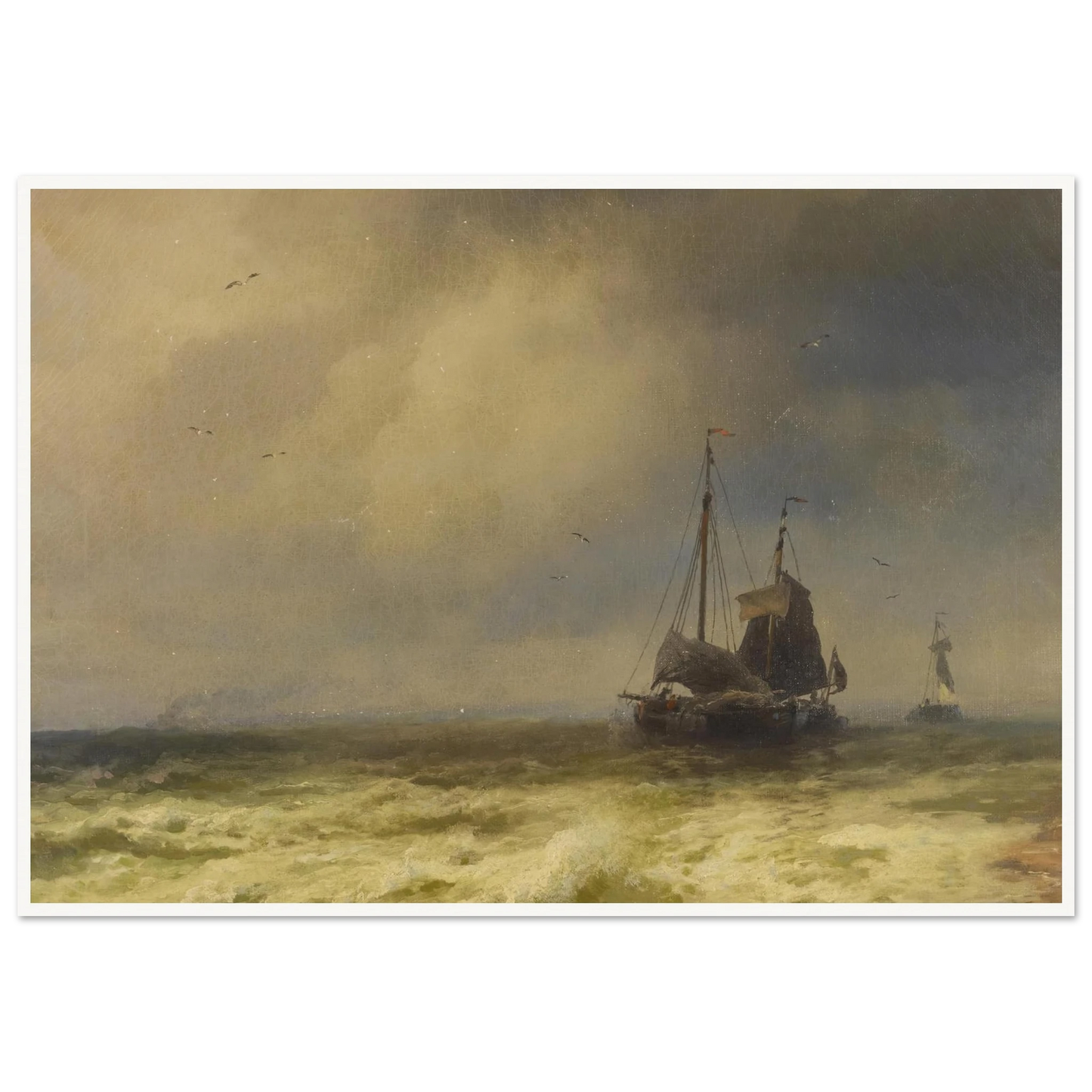 Two Ships By the Shoreline Art Print | Hermann Ottomar Herzog - Framed Poster - 30x40 cm / 12x16″ - Black frame