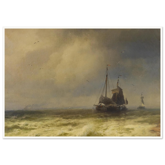 Two Ships By the Shoreline Art Print | Hermann Ottomar Herzog - Framed Poster - 30x40 cm / 12x16″ - Black frame