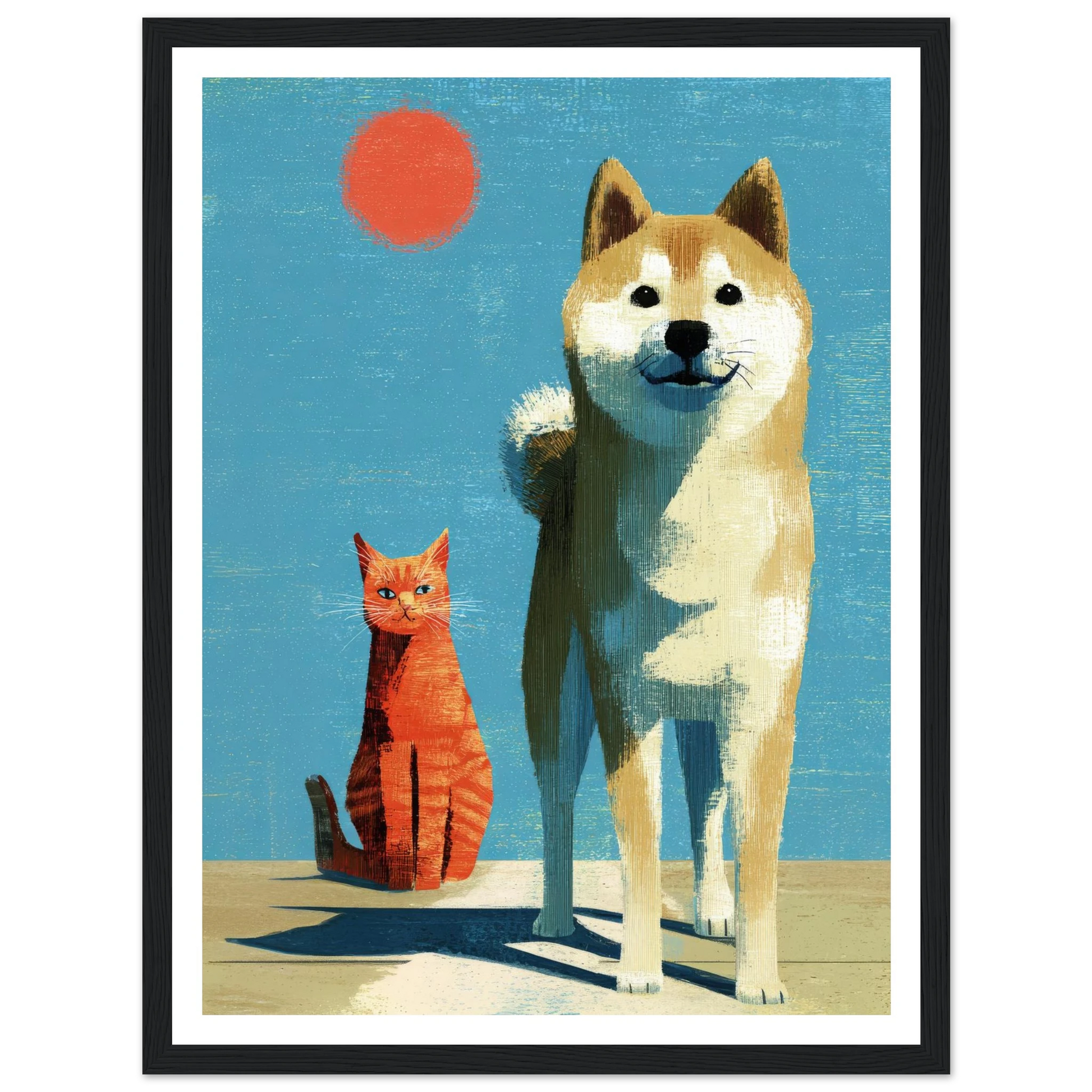 Two Silhouettes Under a Red Sun - Framed Poster - 30x40 cm / 12x16″ - Black frame
