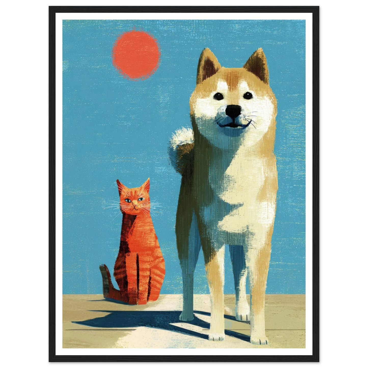 Two Silhouettes Under a Red Sun - Framed Poster - 30x40 cm / 12x16″ - Black frame