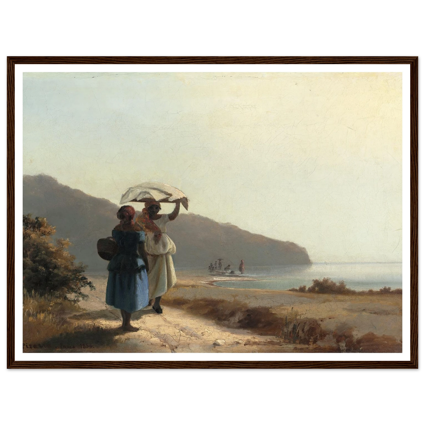Two Women Chatting by the Sea,St. Thomas (1856) Art Print | Camille Pissarro - Framed Poster - 30x40 cm / 12x16″ - Black frame