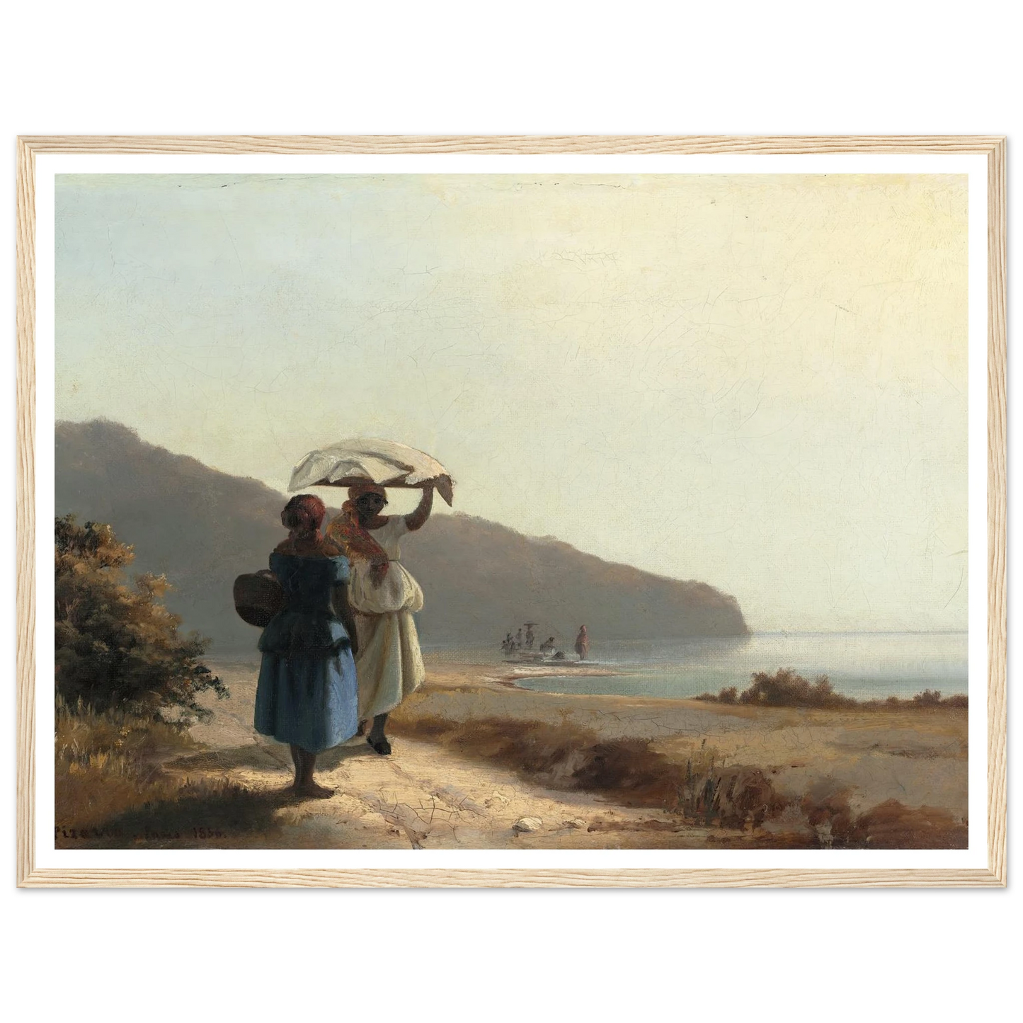 Two Women Chatting by the Sea,St. Thomas (1856) Art Print | Camille Pissarro - Framed Poster - 30x40 cm / 12x16″ - Black frame