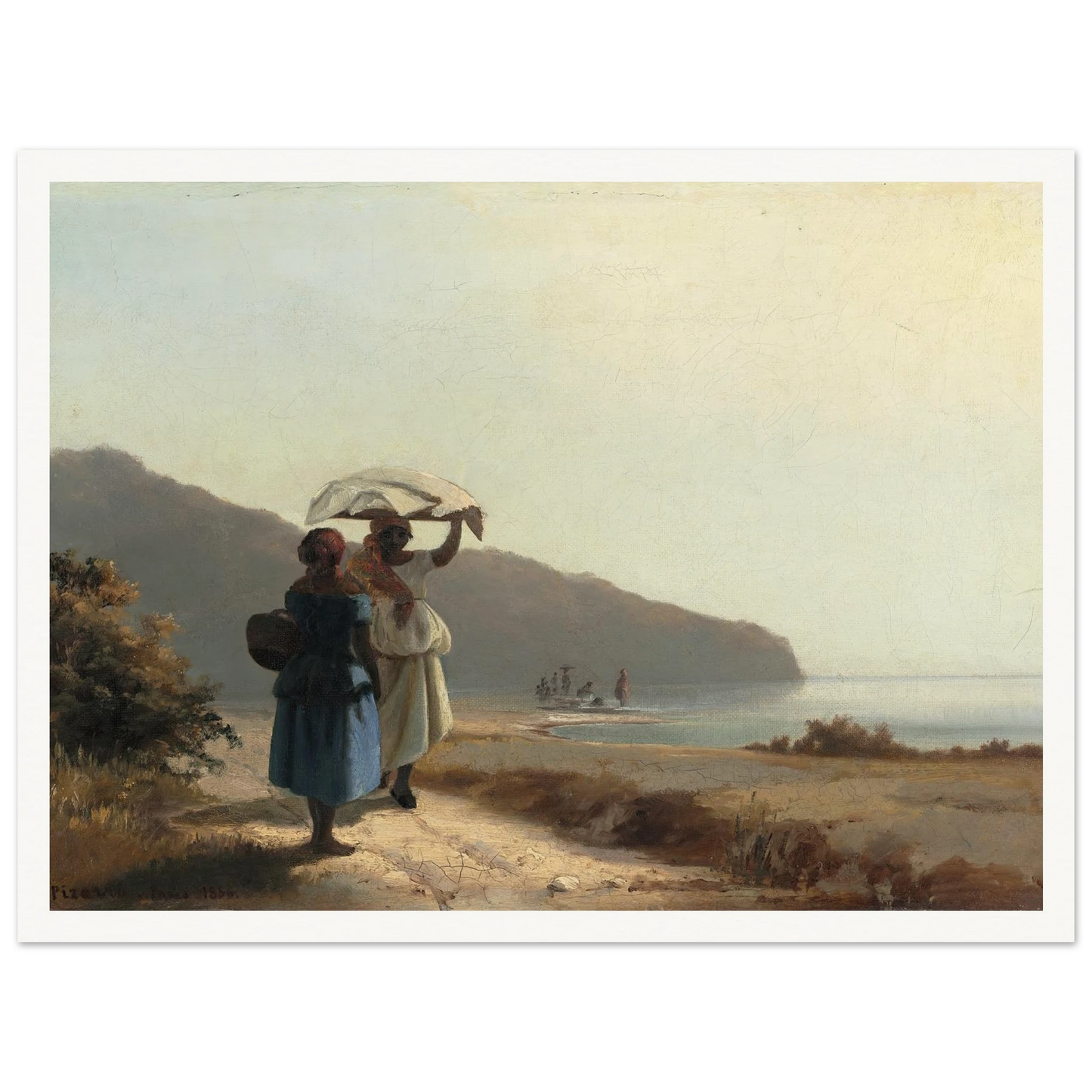 Two Women Chatting by the Sea,St. Thomas (1856) Art Print | Camille Pissarro - Framed Poster - 30x40 cm / 12x16″ - Black frame