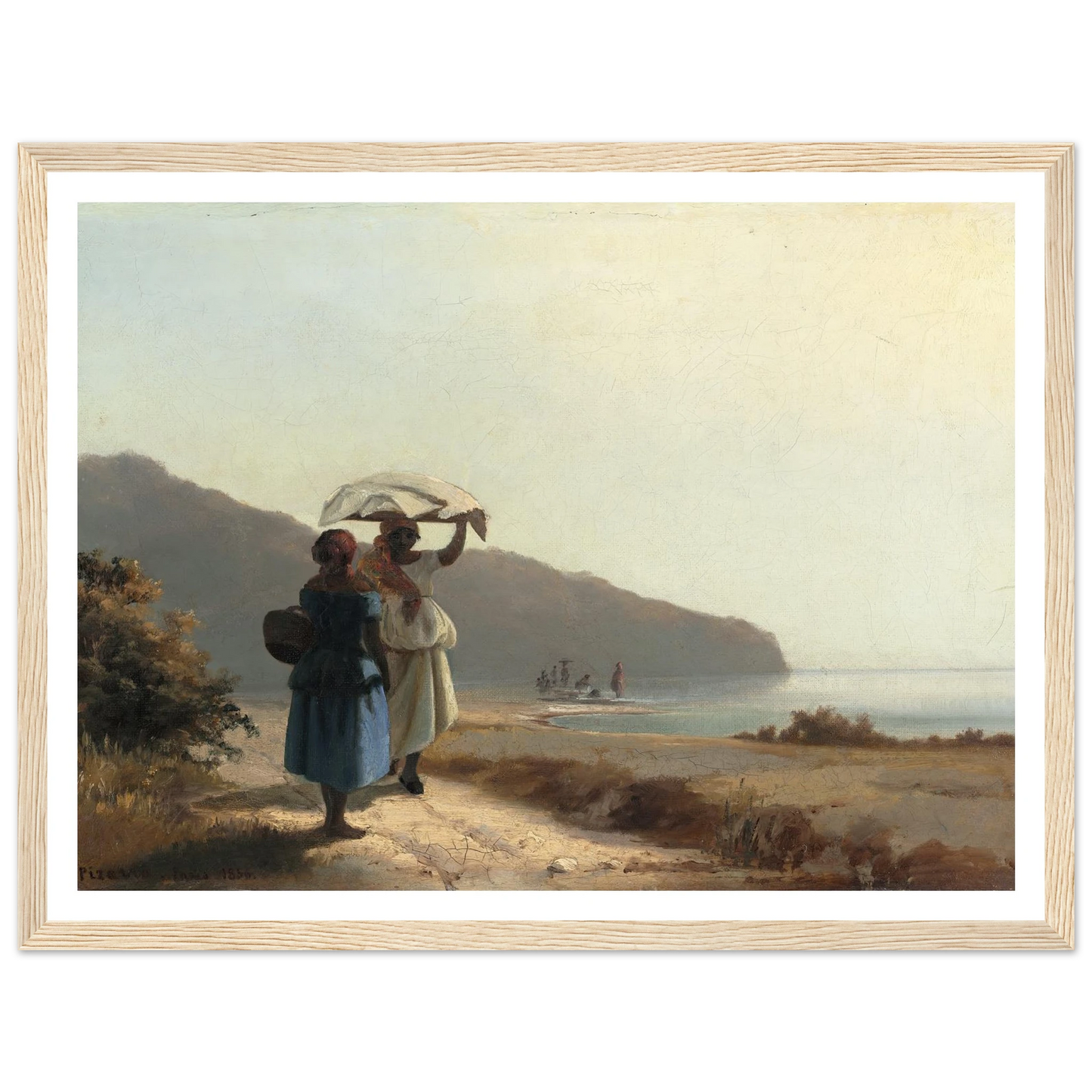 Two Women Chatting by the Sea,St. Thomas (1856) Art Print | Camille Pissarro - Framed Poster - 30x40 cm / 12x16″ - Black frame