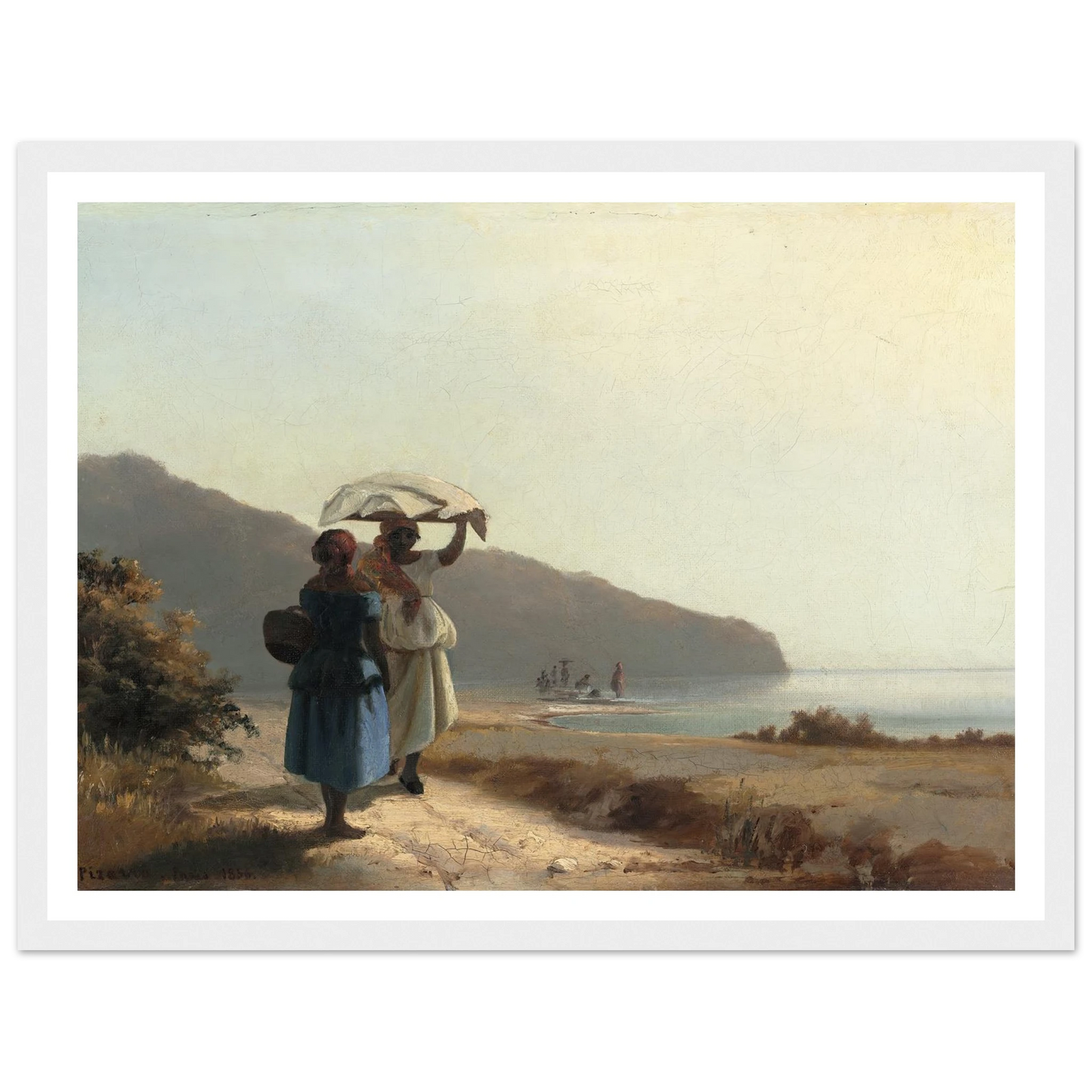 Two Women Chatting by the Sea,St. Thomas (1856) Art Print | Camille Pissarro - Framed Poster - 30x40 cm / 12x16″ - Black frame