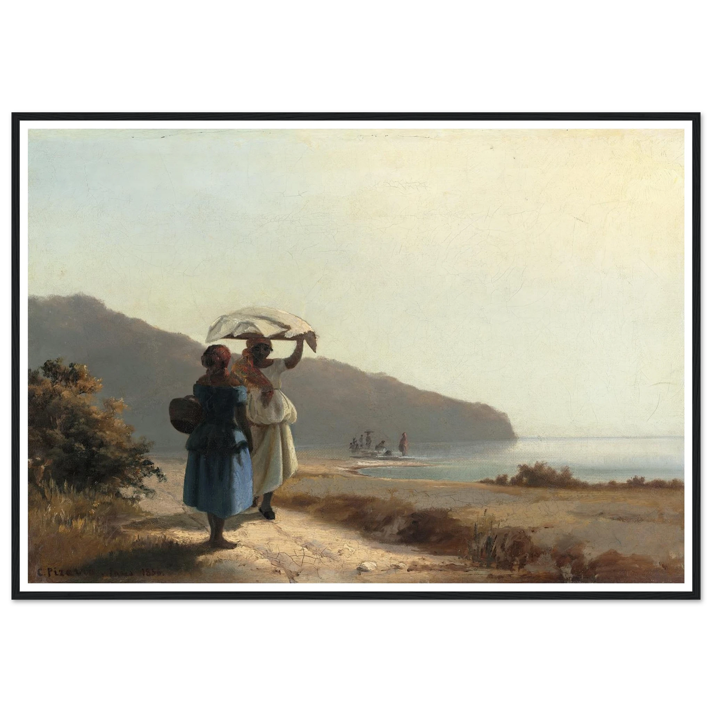 Two Women Chatting by the Sea,St. Thomas (1856) Art Print | Camille Pissarro - Framed Poster - 30x40 cm / 12x16″ - Black frame