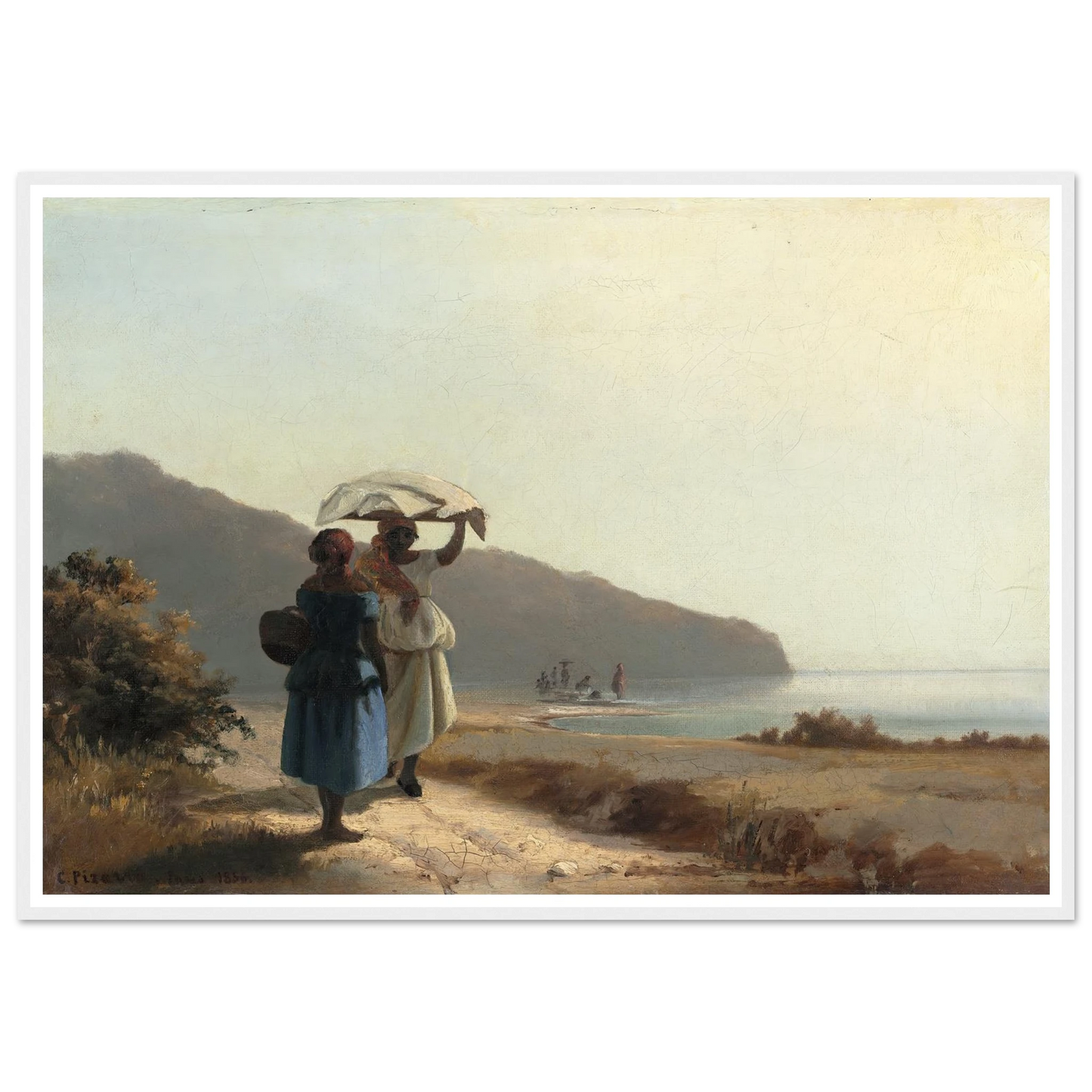 Two Women Chatting by the Sea,St. Thomas (1856) Art Print | Camille Pissarro - Framed Poster - 30x40 cm / 12x16″ - Black frame