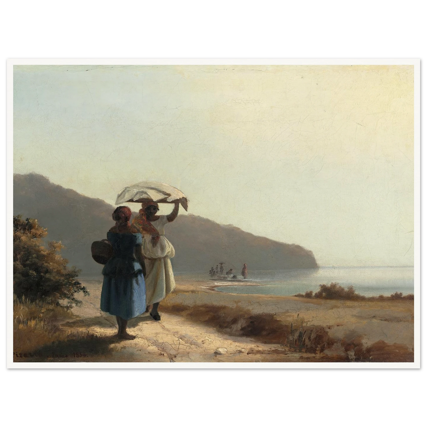 Two Women Chatting by the Sea,St. Thomas (1856) Art Print | Camille Pissarro - Framed Poster - 30x40 cm / 12x16″ - Black frame