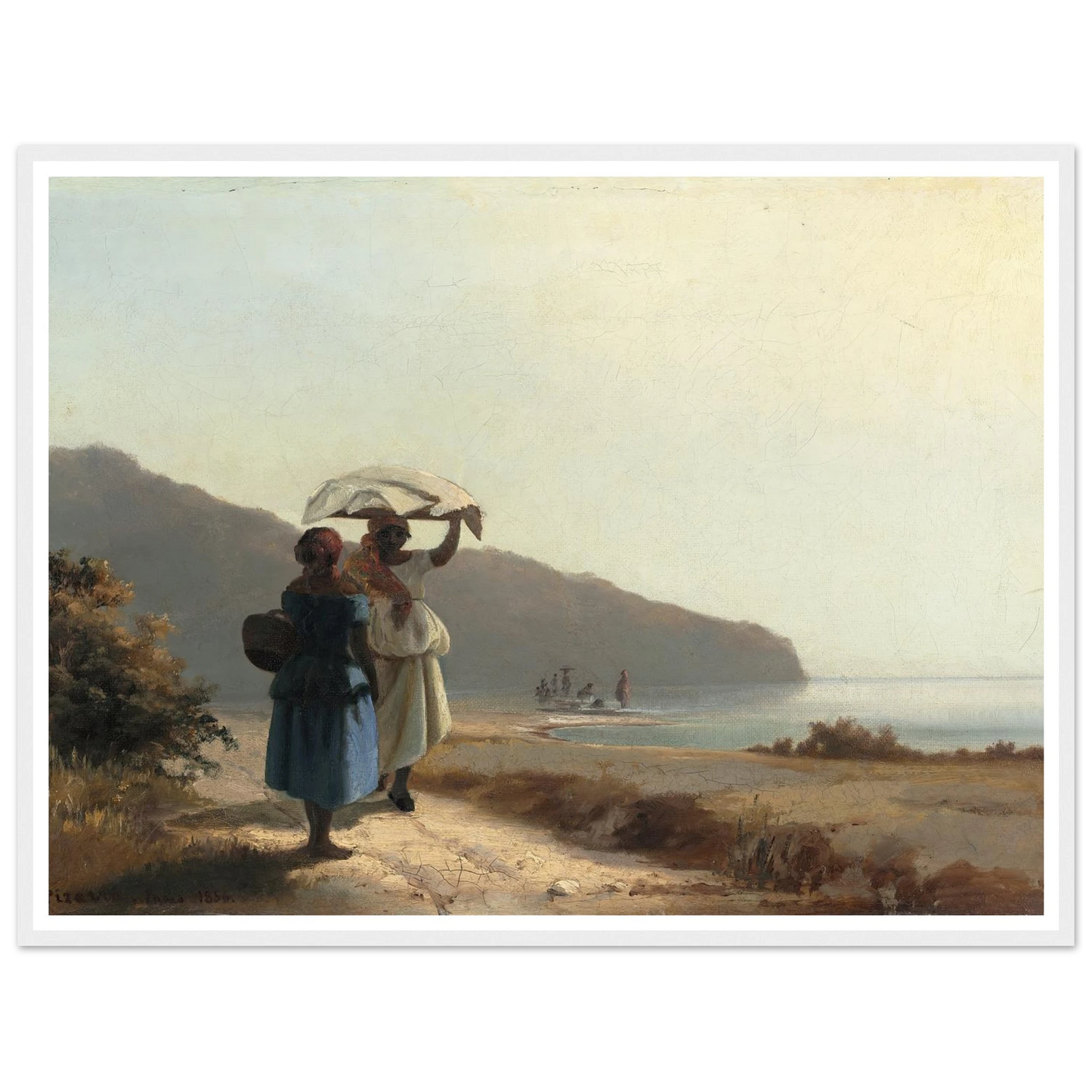 Two Women Chatting by the Sea,St. Thomas (1856) Art Print | Camille Pissarro - Framed Poster - 30x40 cm / 12x16″ - Black frame