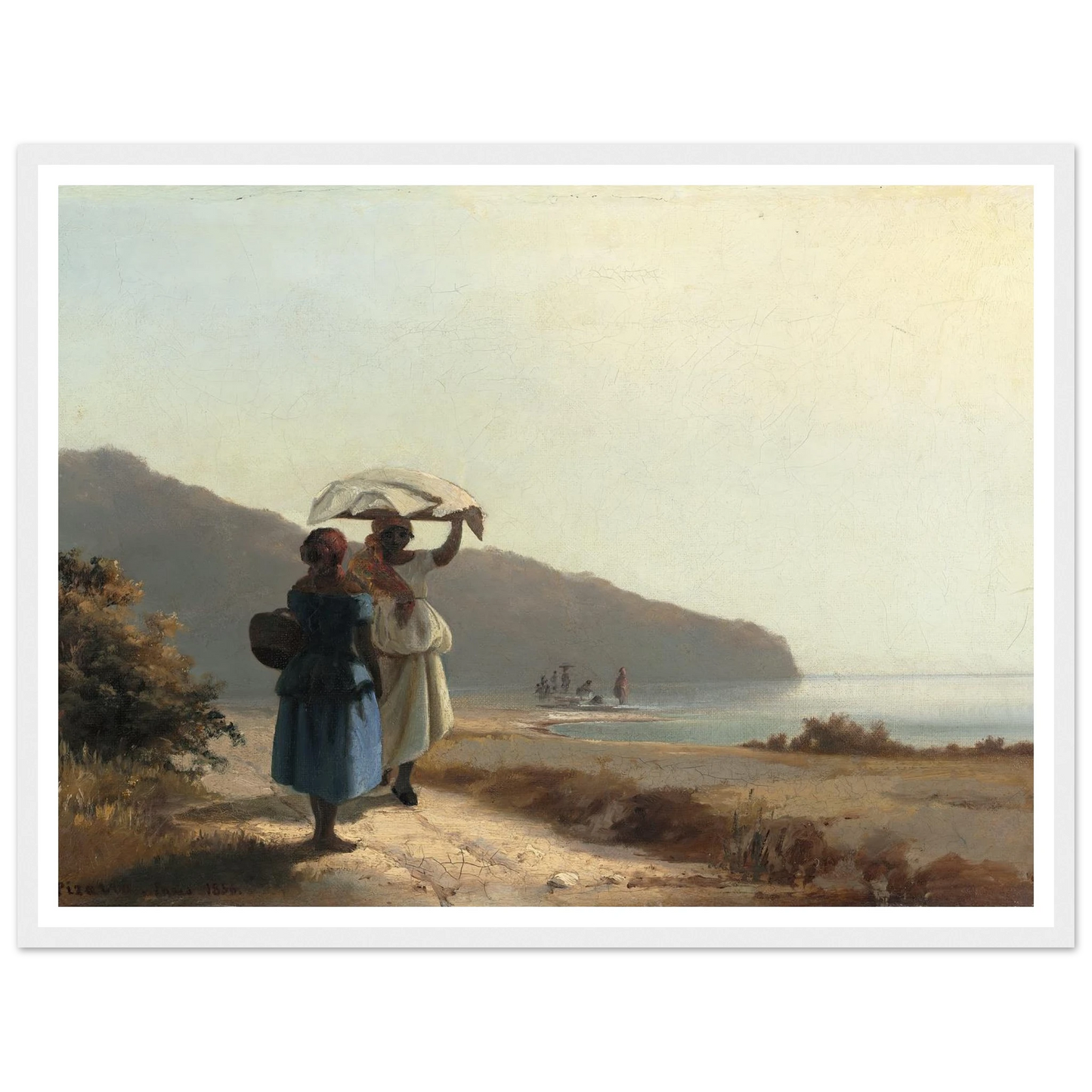 Two Women Chatting by the Sea,St. Thomas (1856) Art Print | Camille Pissarro - Framed Poster - 30x40 cm / 12x16″ - Black frame