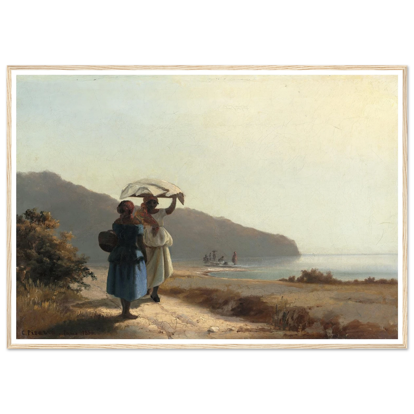 Two Women Chatting by the Sea,St. Thomas (1856) Art Print | Camille Pissarro - Framed Poster - 30x40 cm / 12x16″ - Black frame