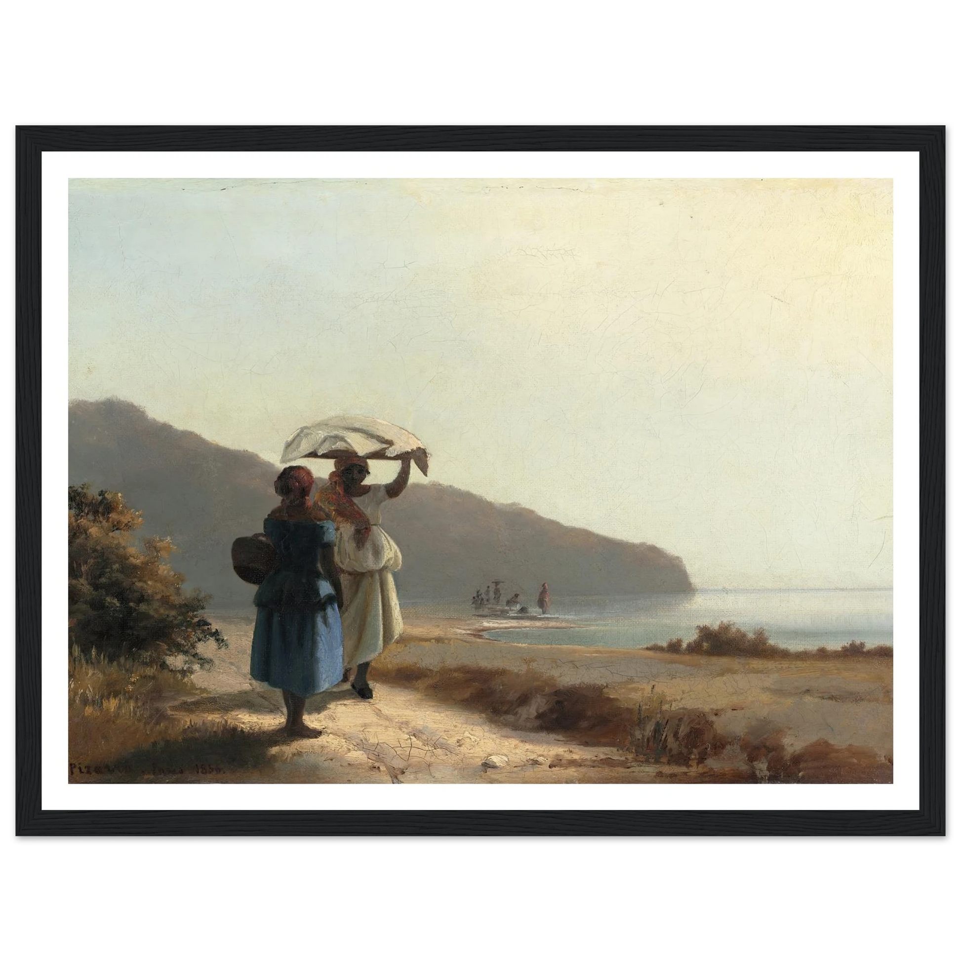 Two Women Chatting by the Sea,St. Thomas (1856) Art Print | Camille Pissarro - Framed Poster - 30x40 cm / 12x16″ - Black frame