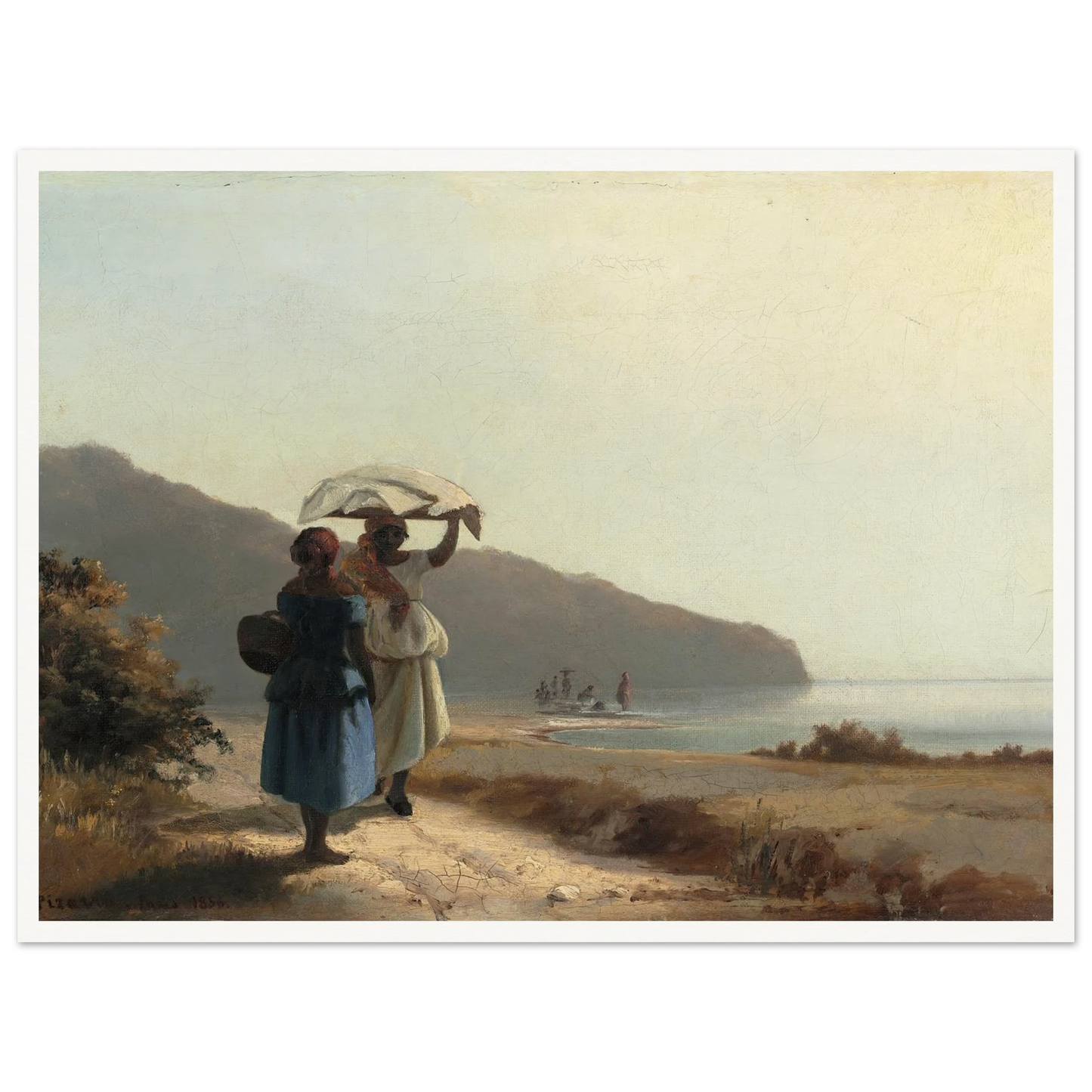 Two Women Chatting by the Sea,St. Thomas (1856) Art Print | Camille Pissarro - Framed Poster - 30x40 cm / 12x16″ - Black frame