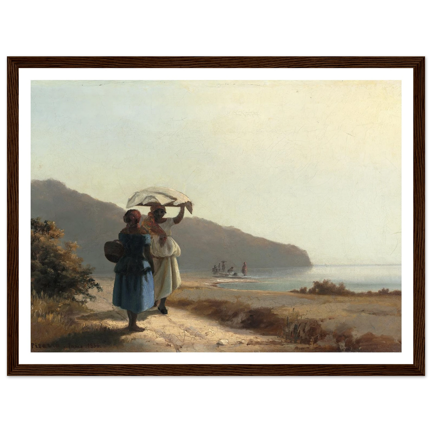 Two Women Chatting by the Sea,St. Thomas (1856) Art Print | Camille Pissarro - Framed Poster - 30x40 cm / 12x16″ - Black frame