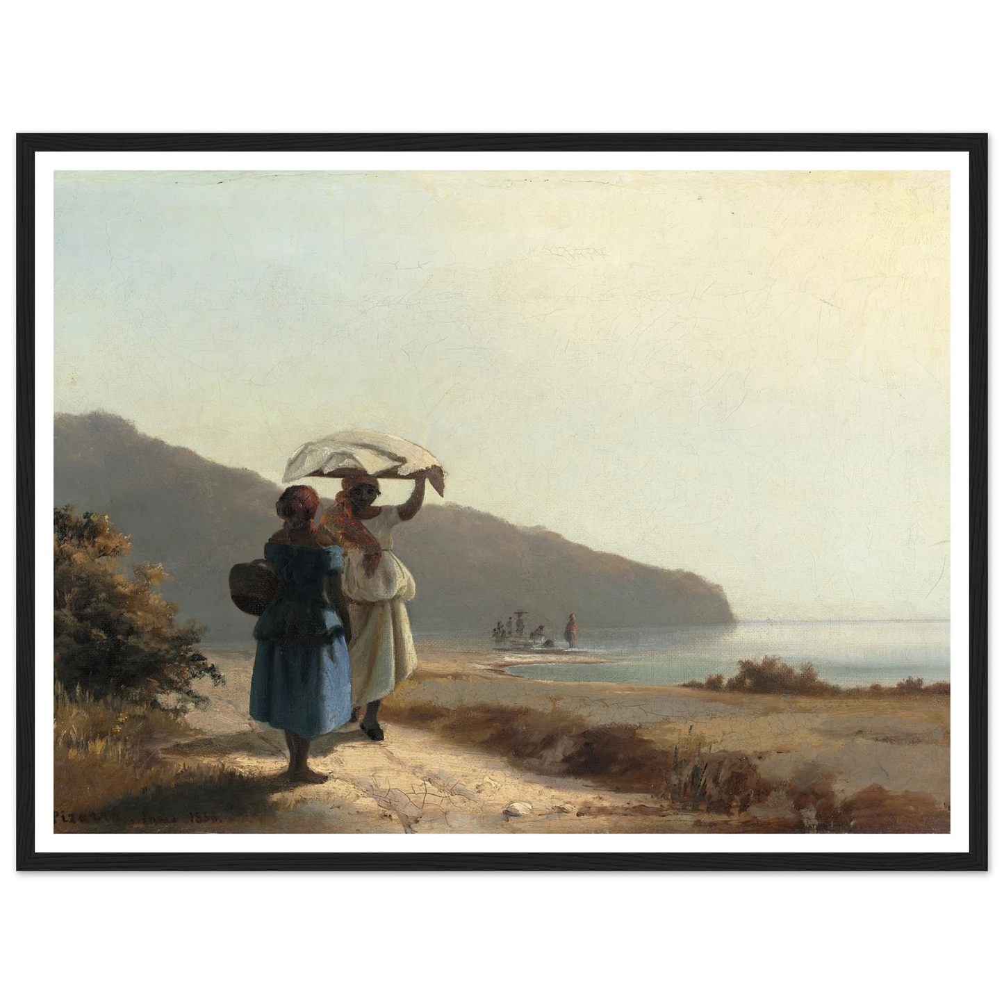Two Women Chatting by the Sea,St. Thomas (1856) Art Print | Camille Pissarro - Framed Poster - 30x40 cm / 12x16″ - Black frame