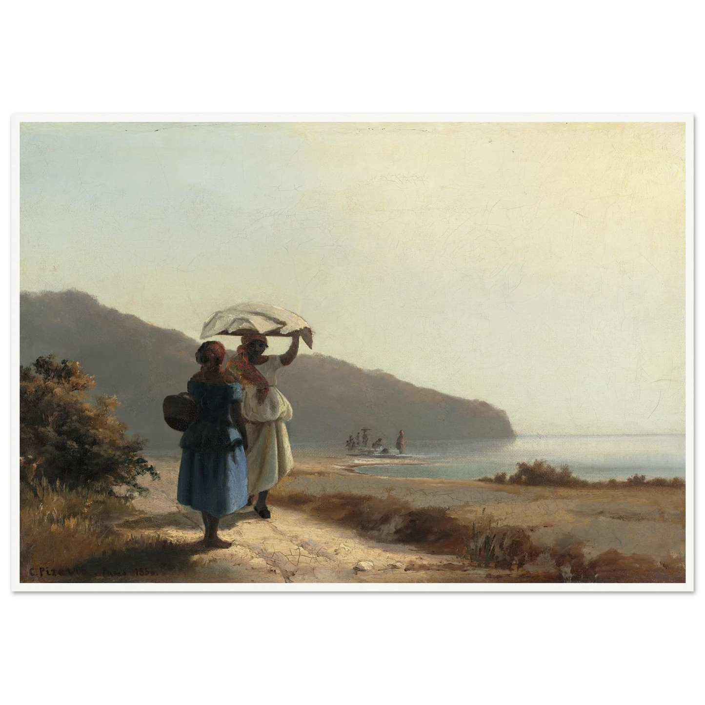 Two Women Chatting by the Sea,St. Thomas (1856) Art Print | Camille Pissarro - Framed Poster - 30x40 cm / 12x16″ - Black frame