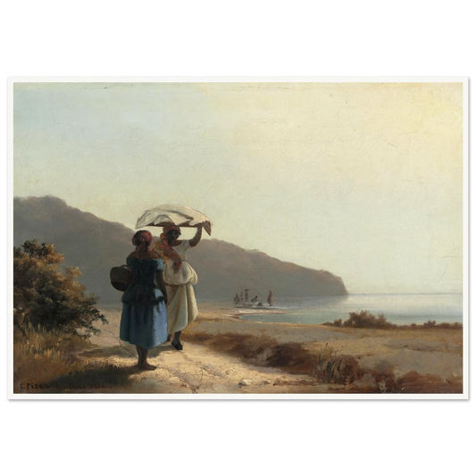 Two Women Chatting by the Sea,St. Thomas (1856) Art Print | Camille Pissarro - Framed Poster - 30x40 cm / 12x16″ - Black frame