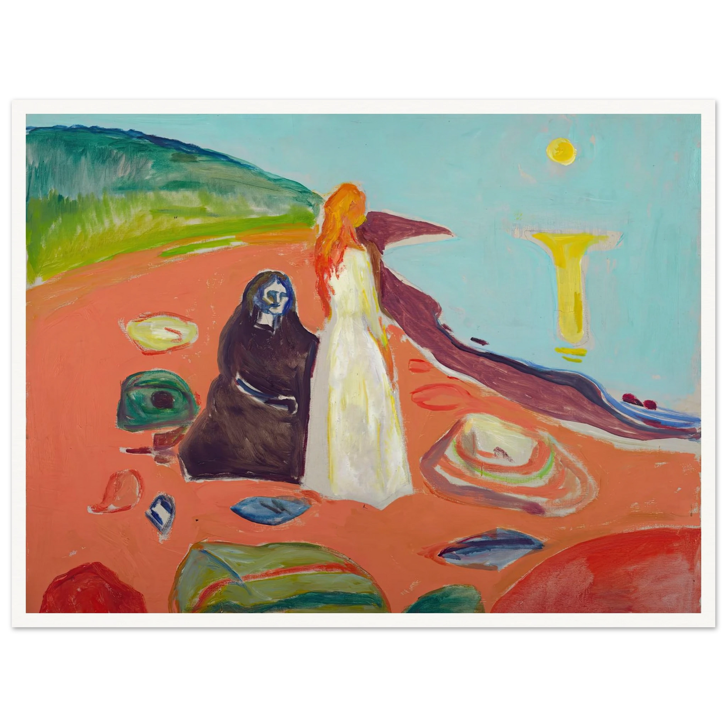 Two Women on the Shore II (1933–35) Art Print | Edvard Munch - Framed Poster - 30x40 cm / 12x16″ - Black frame