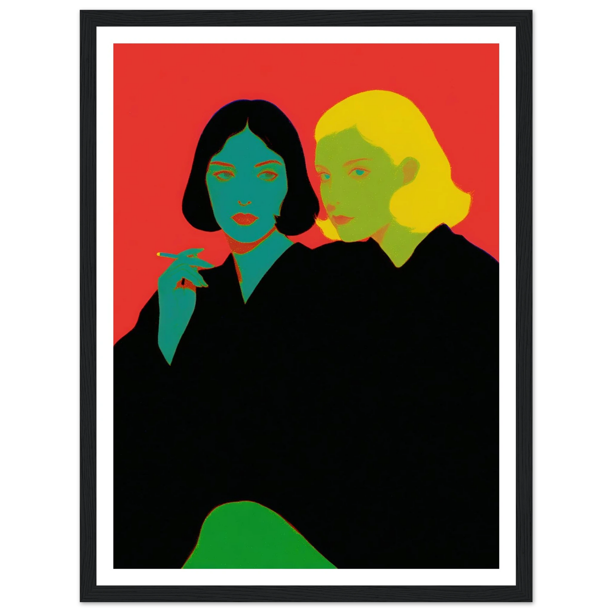 Two Women Sitting - Framed Poster - 30x40 cm / 12x16″ - Black frame