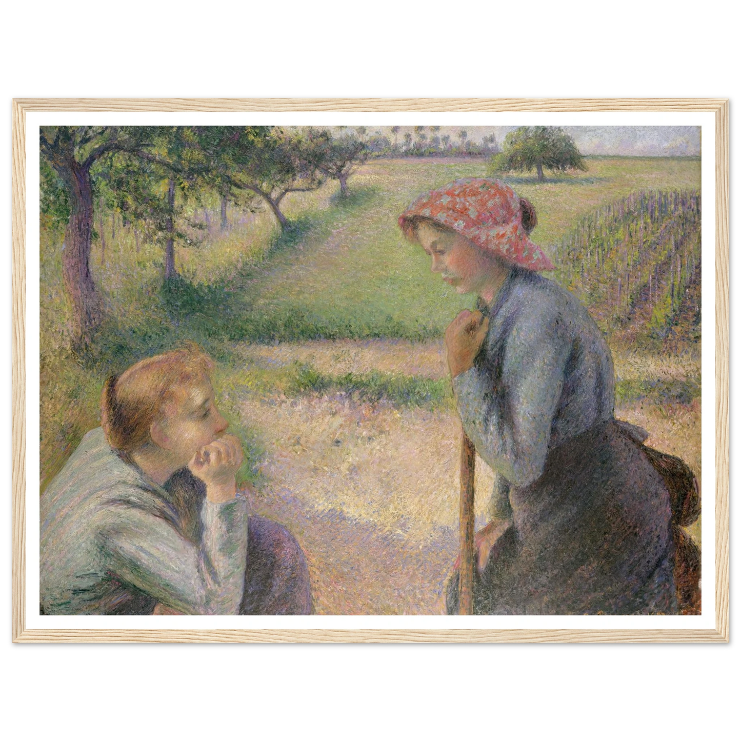 Two Young Peasant Women (1891–92) Art Print | Camille Pissarro - Framed Poster - 30x40 cm / 12x16″ - Black frame