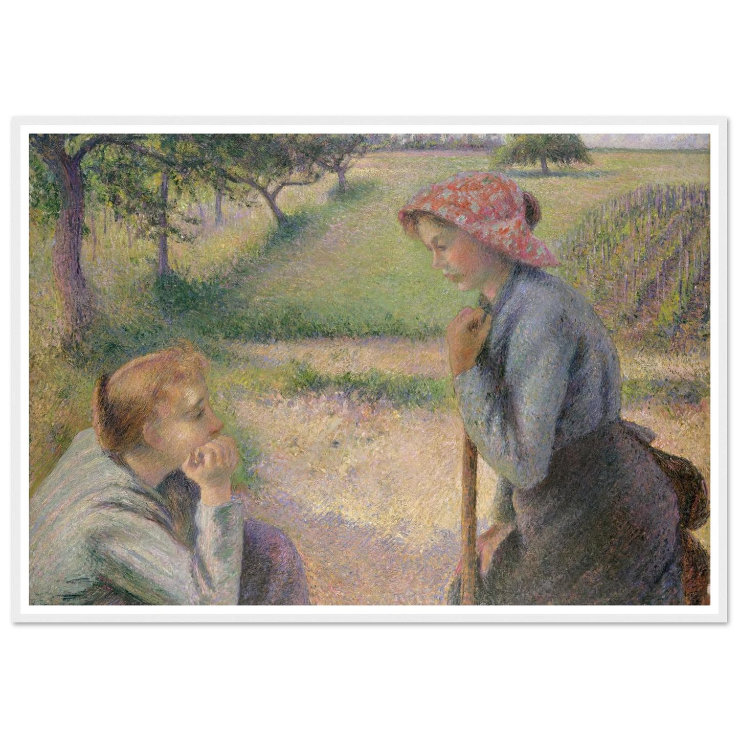 Two Young Peasant Women (1891–92) Art Print | Camille Pissarro - Framed Poster - 30x40 cm / 12x16″ - Black frame