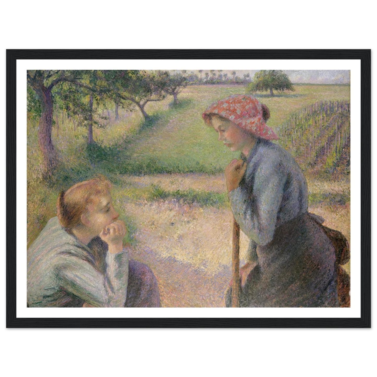 Two Young Peasant Women (1891–92) Art Print | Camille Pissarro - Framed Poster - 30x40 cm / 12x16″ - Black frame