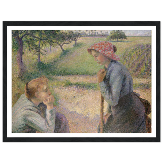 Two Young Peasant Women (1891–92) Art Print | Camille Pissarro - Framed Poster - 30x40 cm / 12x16″ - Black frame
