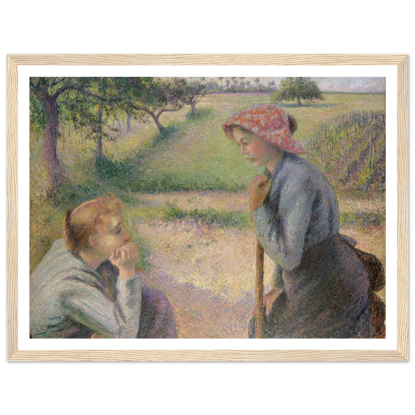 Two Young Peasant Women (1891–92) Art Print | Camille Pissarro - Framed Poster - 30x40 cm / 12x16″ - Black frame