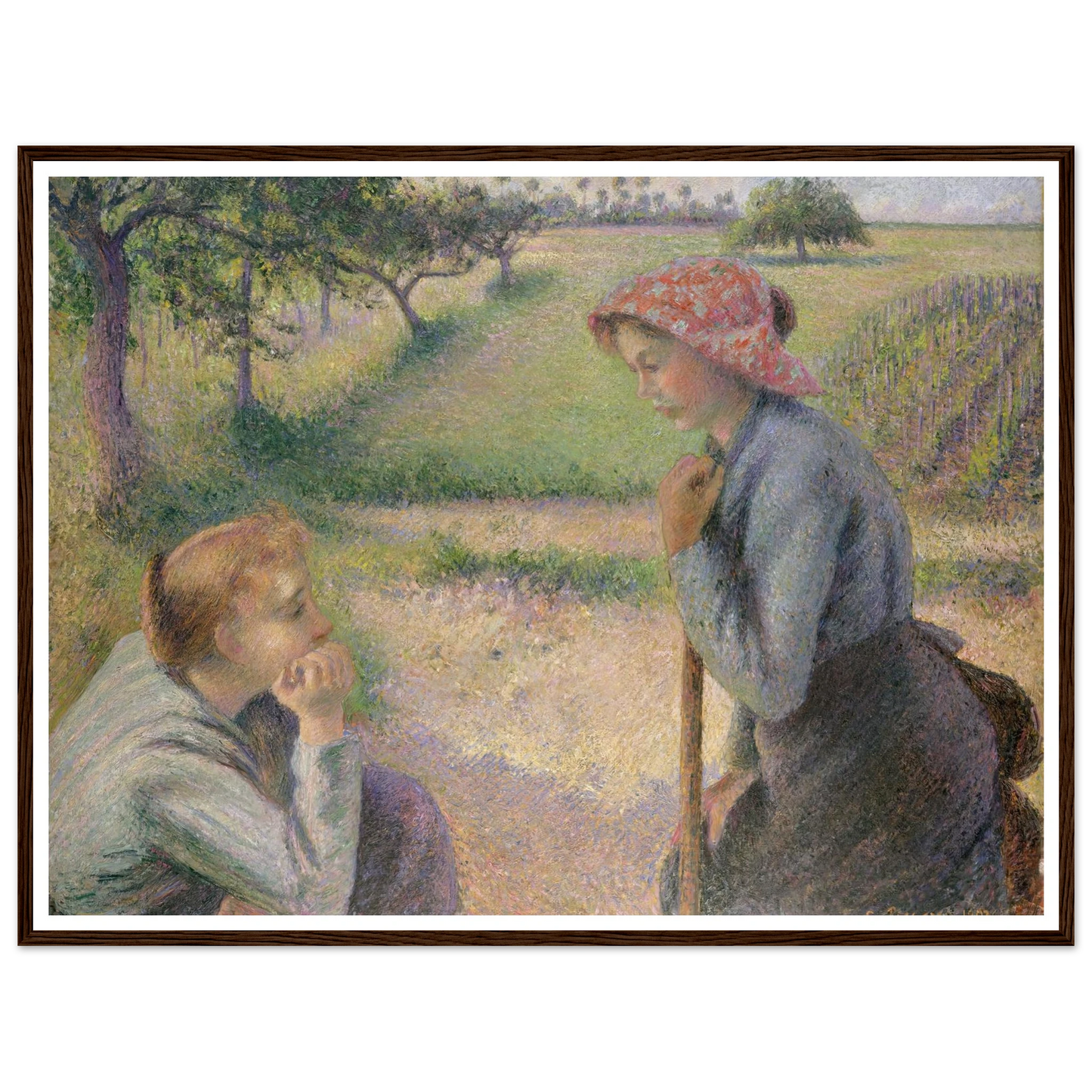 Two Young Peasant Women (1891–92) Art Print | Camille Pissarro - Framed Poster - 30x40 cm / 12x16″ - Black frame