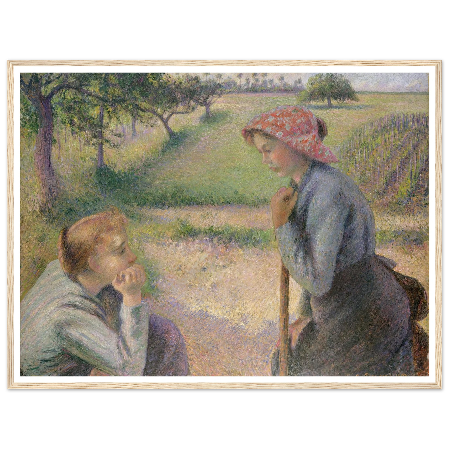 Two Young Peasant Women (1891–92) Art Print | Camille Pissarro - Framed Poster - 30x40 cm / 12x16″ - Black frame