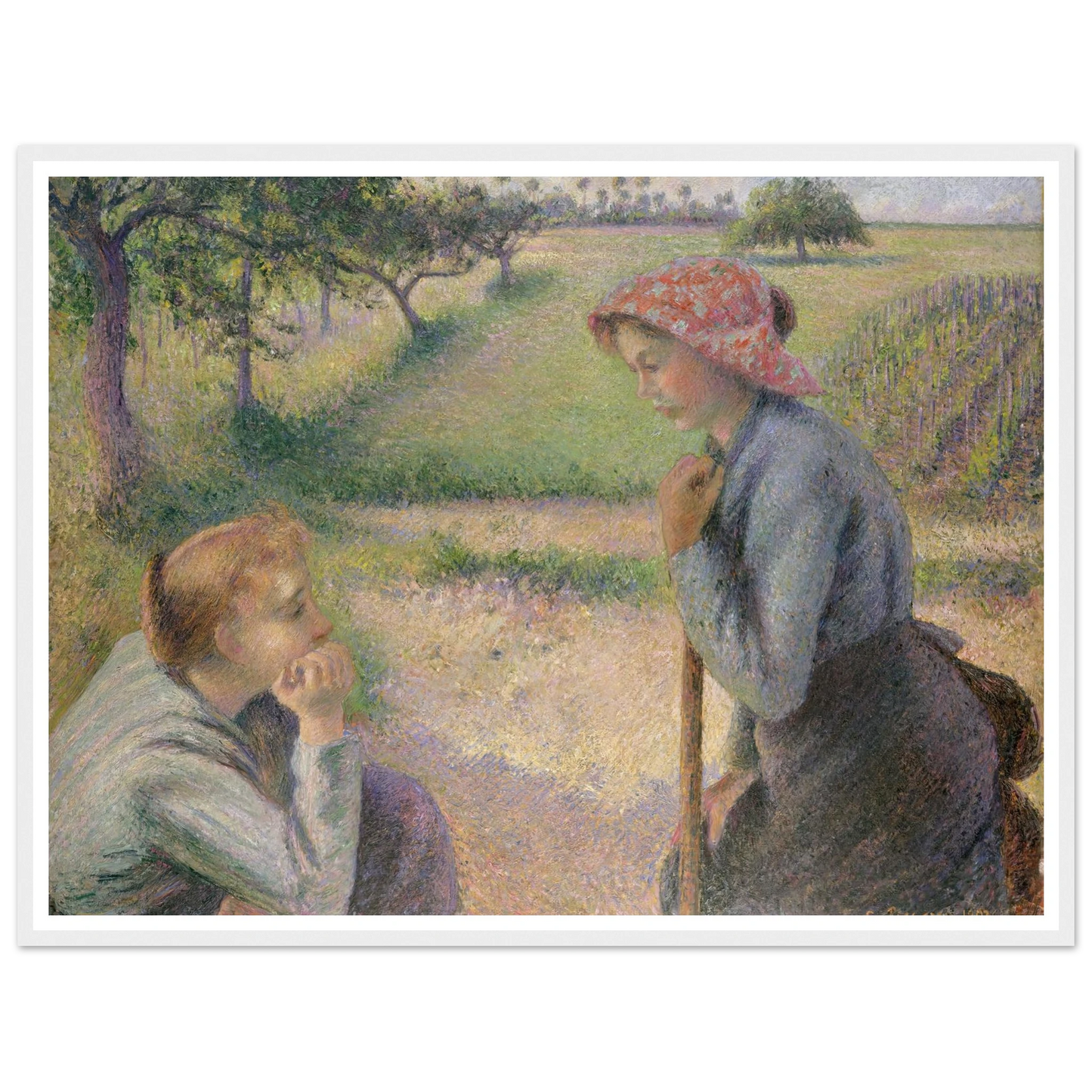 Two Young Peasant Women (1891–92) Art Print | Camille Pissarro - Framed Poster - 30x40 cm / 12x16″ - Black frame