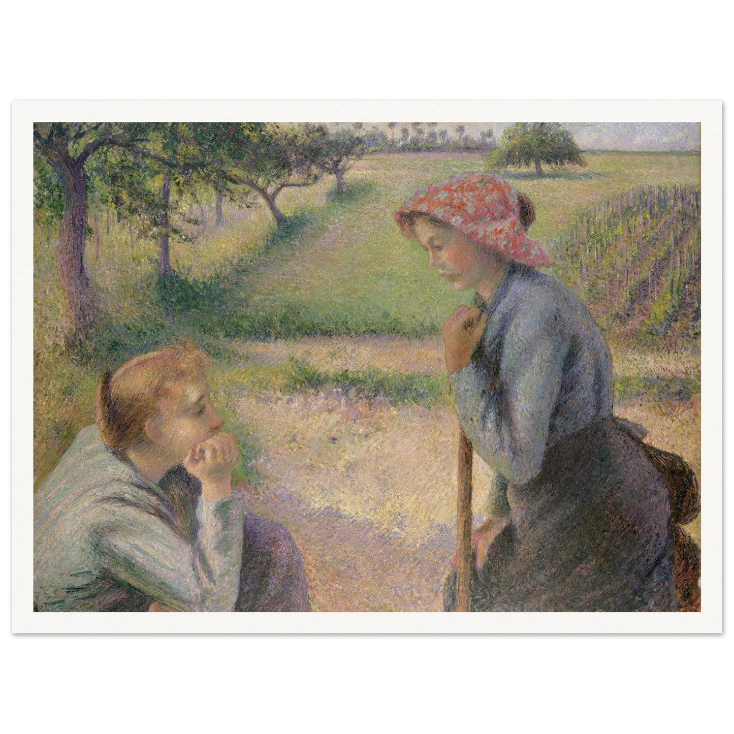 Two Young Peasant Women (1891–92) Art Print | Camille Pissarro - Framed Poster - 30x40 cm / 12x16″ - Black frame