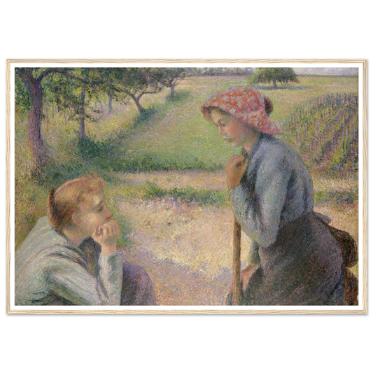 Two Young Peasant Women (1891–92) Art Print | Camille Pissarro - Framed Poster - 30x40 cm / 12x16″ - Black frame